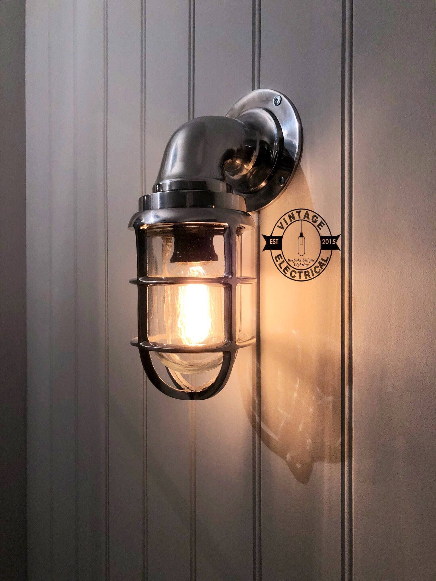 Beachamwell ~ Solid Aluminuim Caged Bulkhead Industrial Wall Light | Bathroom | Outdoor Garden | Vintage 1 x Edison Filament Bulb