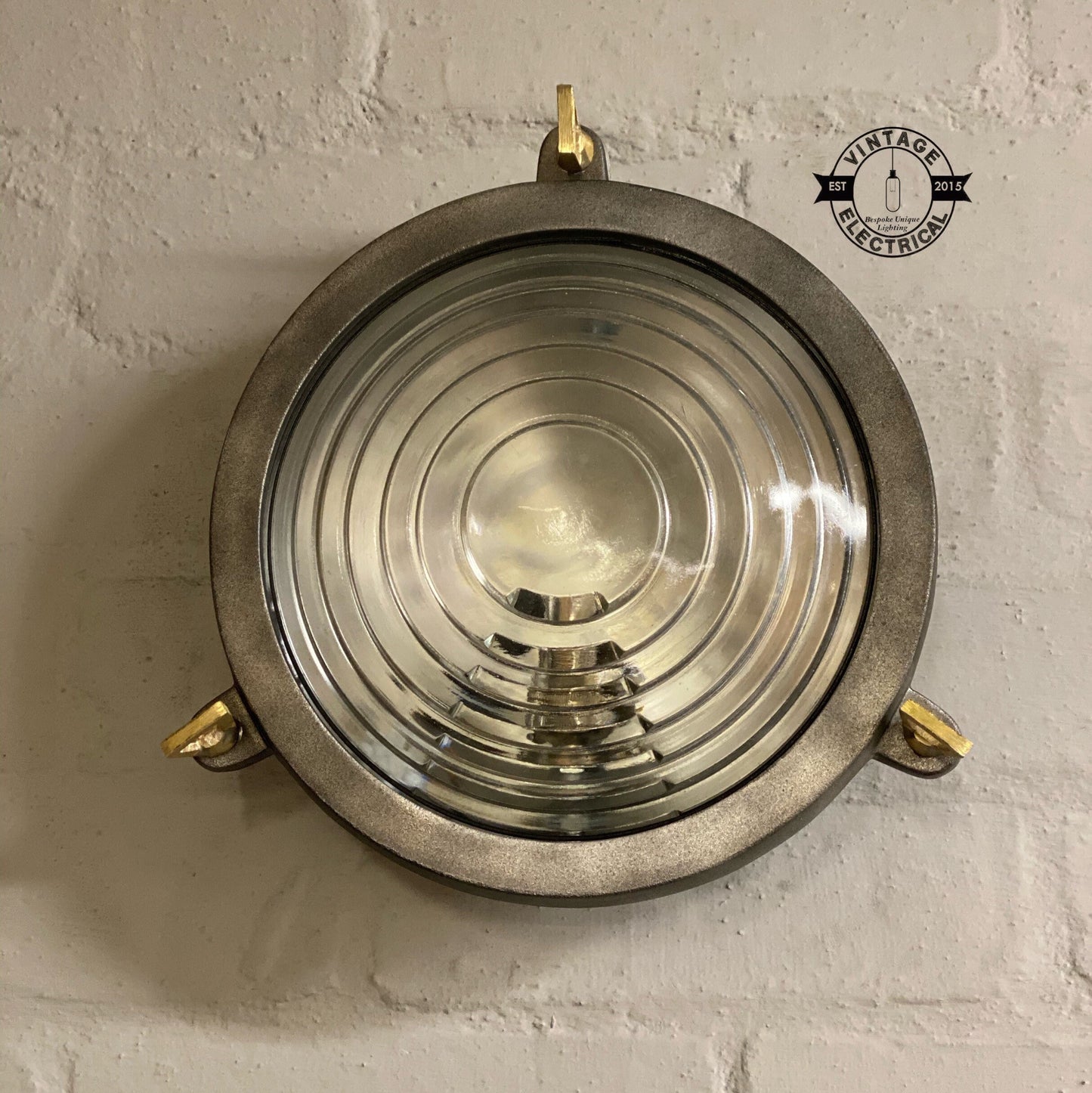 Wroxham ~ Solid Cast Pewter Round Bulkhead Industrial Wall Light House | Ceiling Bathroom | Outdoor Garden | Vintage 1 x Filament Bulb