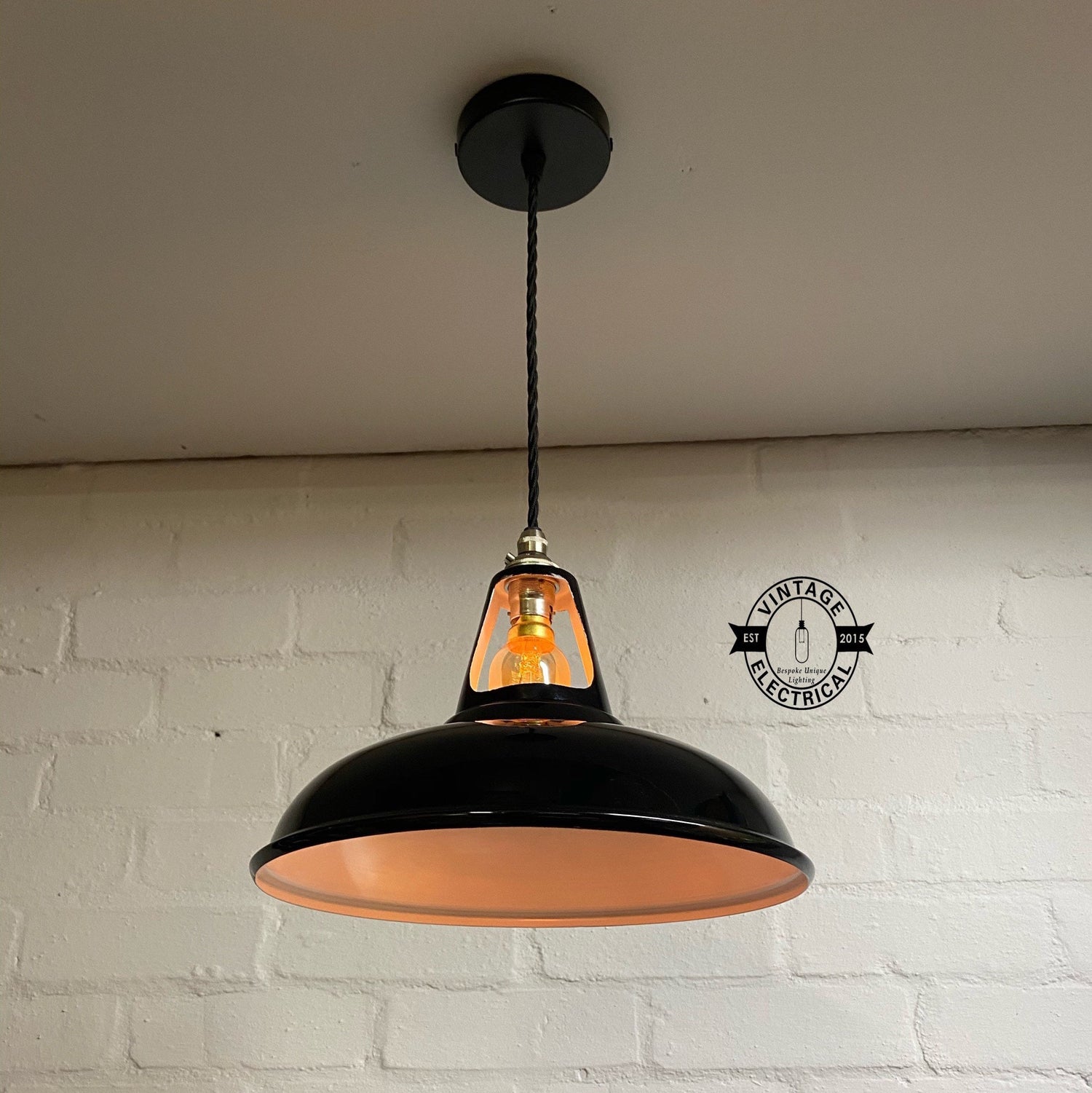 Cawston ~ Black Solid Shade Slotted Design Pendant Set Light | Ceiling Dining Room | Kitchen Table | Vintage Filament Bulb 11 Inch