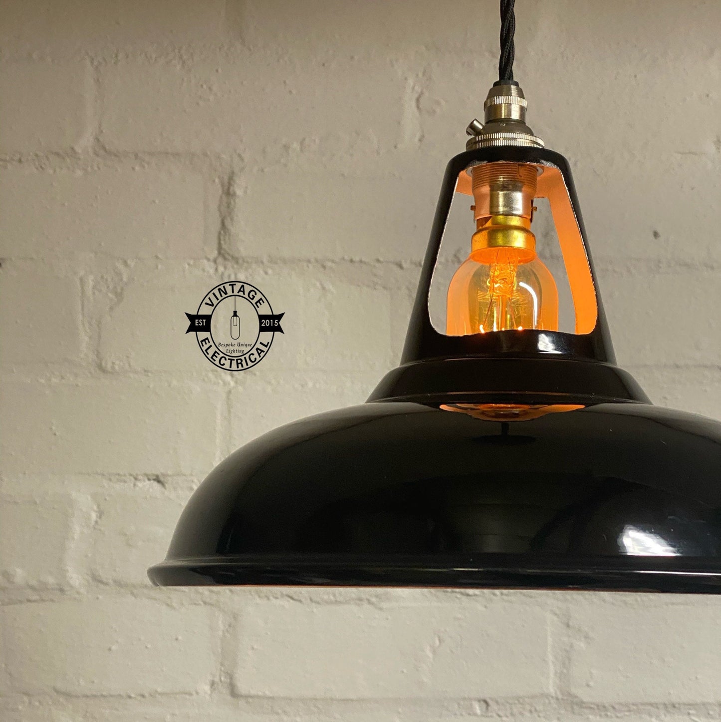 Cawston ~ Black Solid Shade Slotted Design Pendant Set Light | Ceiling Dining Room | Kitchen Table | Vintage Filament Bulb 11 Inch