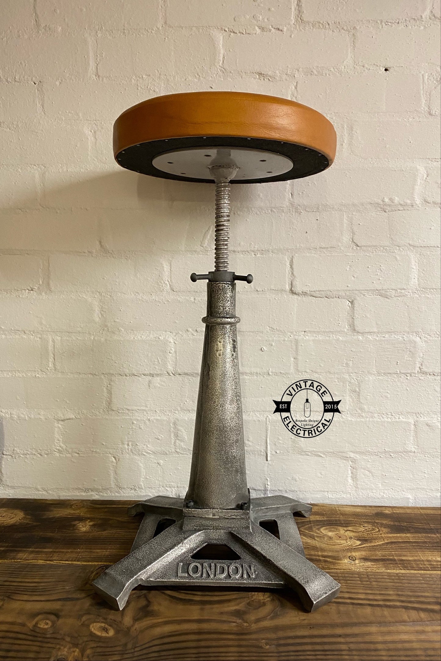 Maxlume ~ London Industrial Solid Bar Stool Leather Base | Vintage Style | Solid Cast Metal | Floor Standing