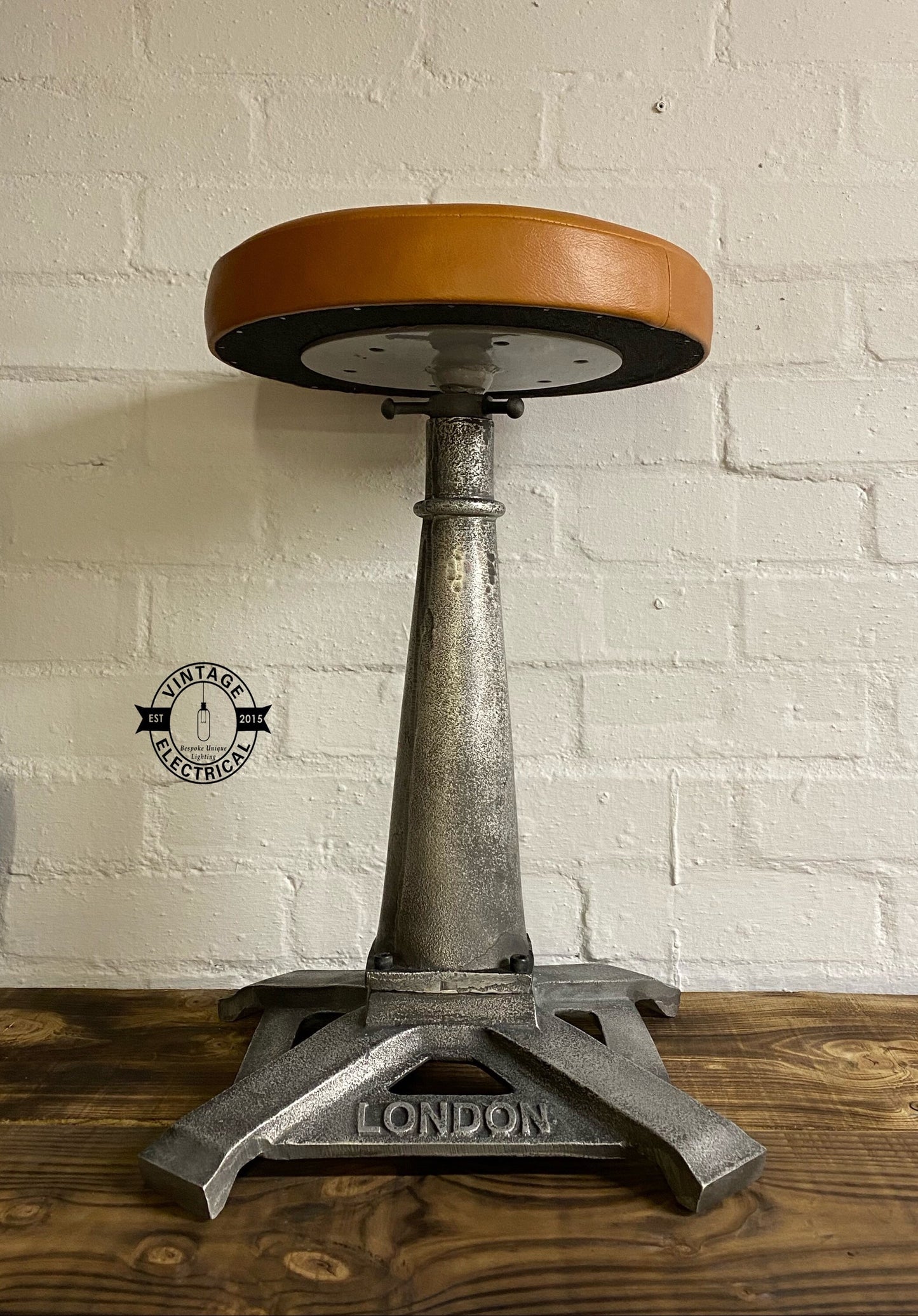 Maxlume ~ London Industrial Solid Bar Stool Leather Base | Vintage Style | Solid Cast Metal | Floor Standing