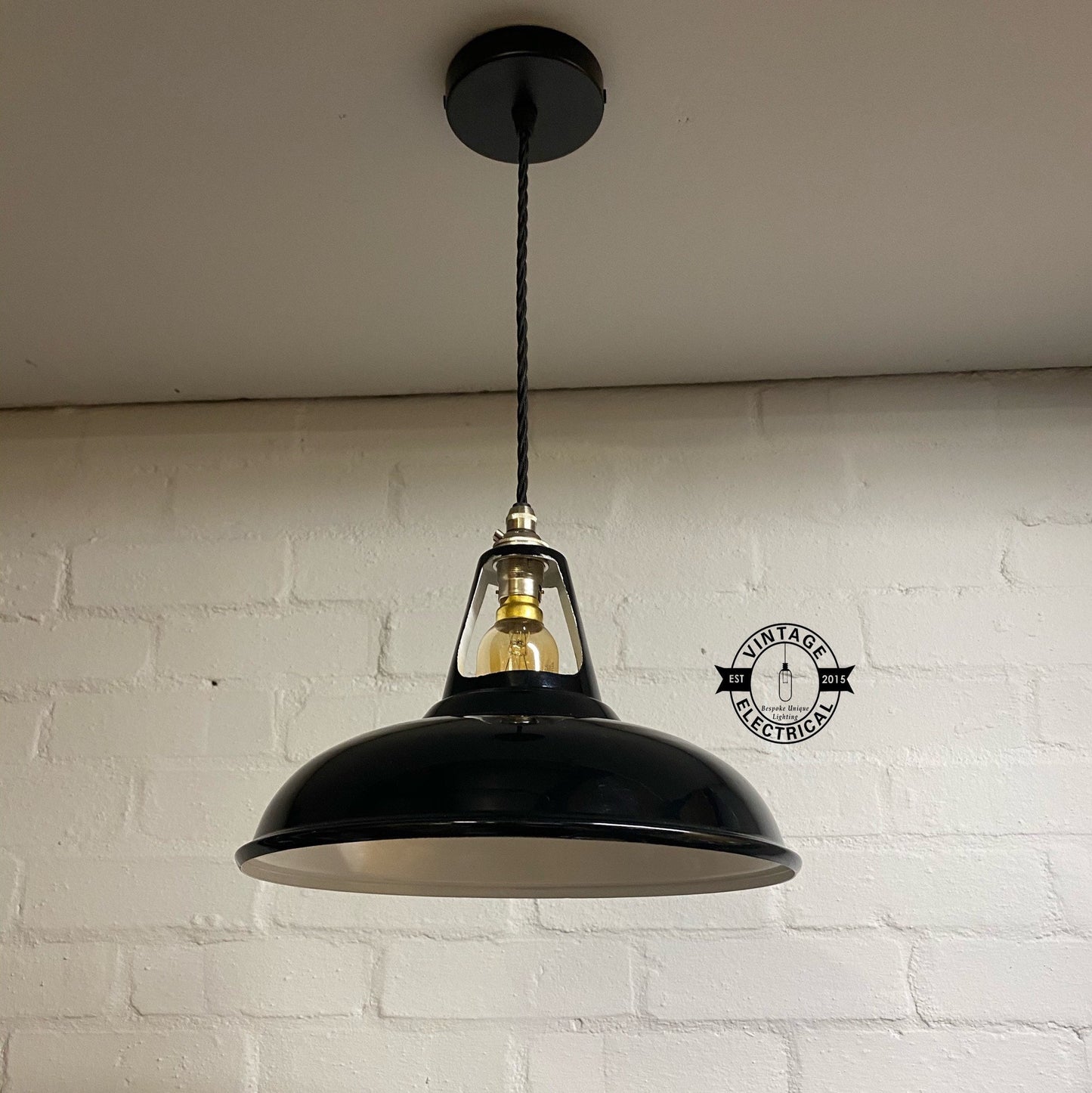 Cawston ~ Black Solid Shade Slotted Design Pendant Set Light | Ceiling Dining Room | Kitchen Table | Vintage Filament Bulb 11 Inch