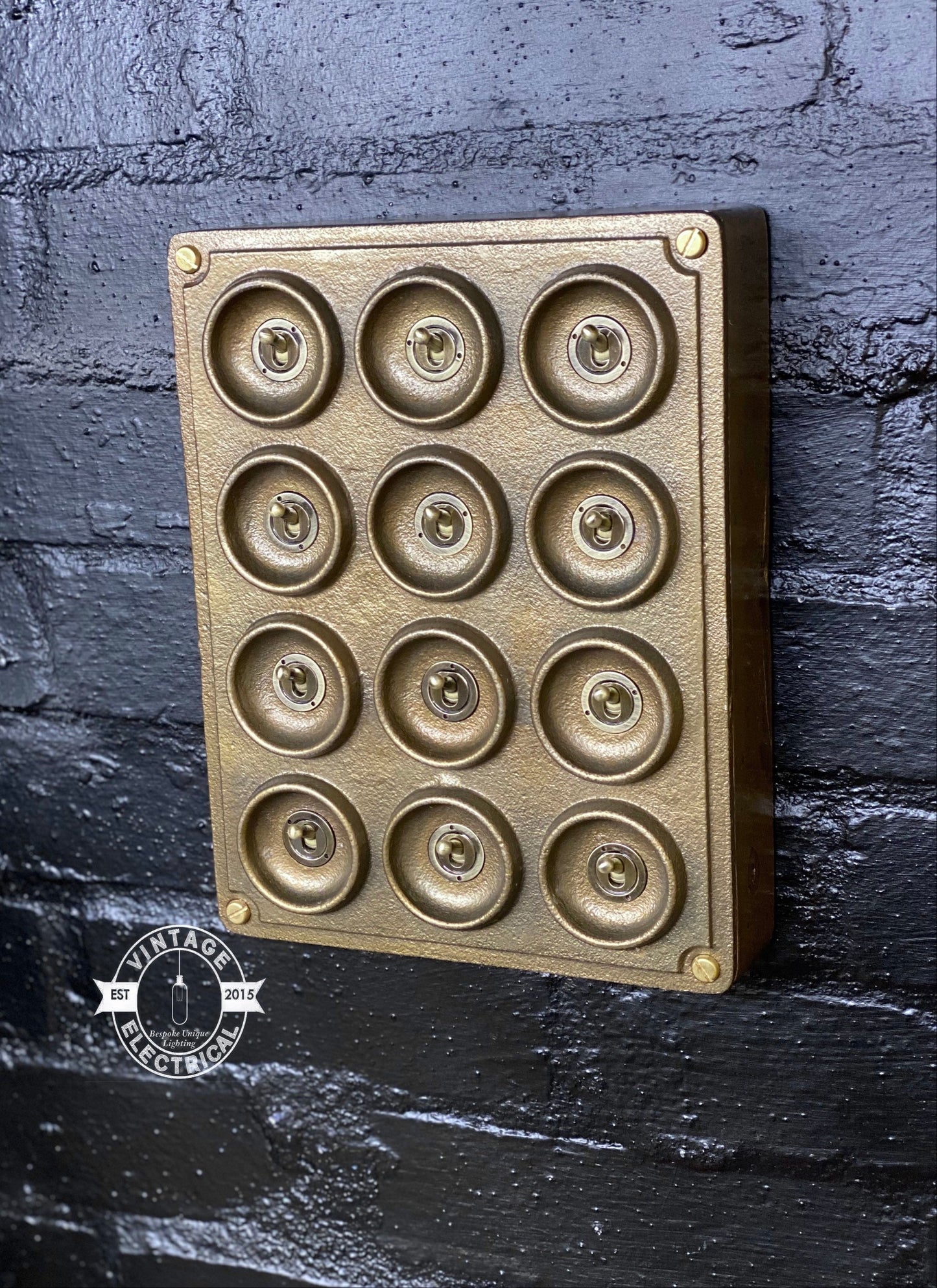 12 Gang 2 Way Bronze Solid Cast Metal Light Switch Industrial - BS EN Approved Vintage Crabtree 1950’s Style