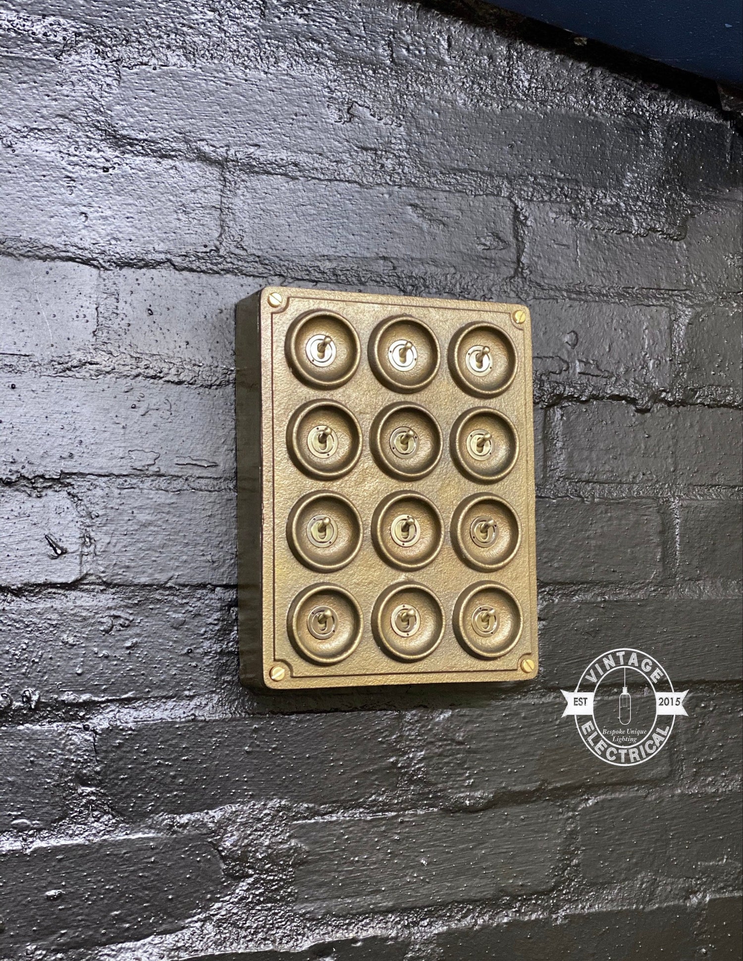 12 Gang 2 Way Bronze Solid Cast Metal Light Switch Industrial - BS EN Approved Vintage Crabtree 1950’s Style