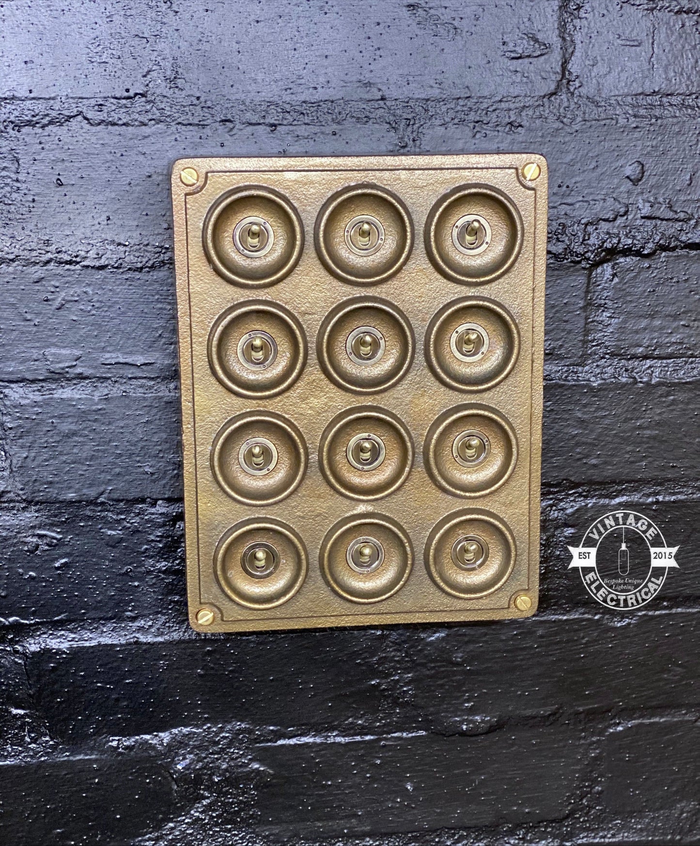 12 Gang 2 Way Bronze Solid Cast Metal Light Switch Industrial - BS EN Approved Vintage Crabtree 1950’s Style