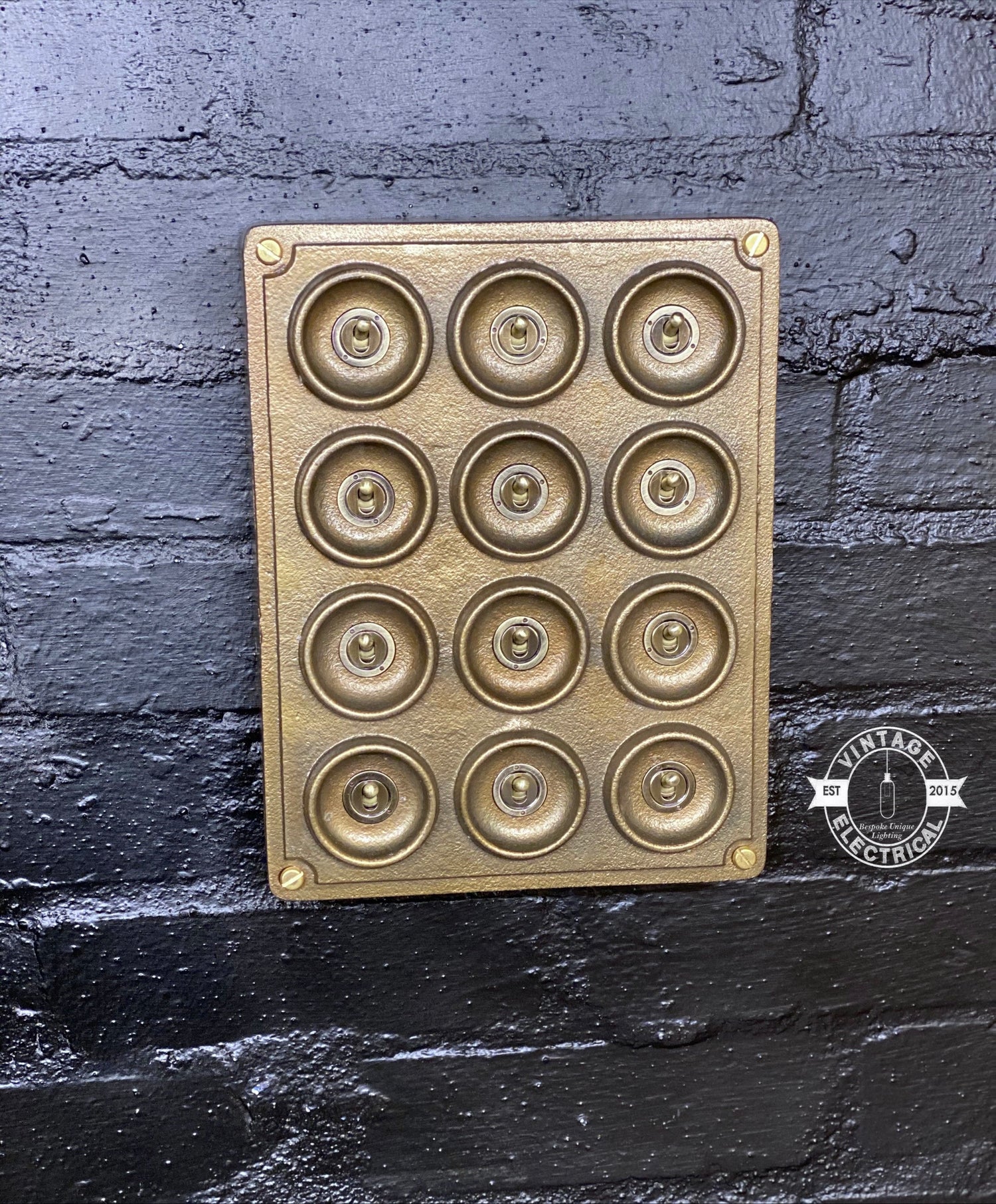 12 Gang 2 Way Bronze Solid Cast Metal Light Switch Industrial - BS EN Approved Vintage Crabtree 1950’s Style