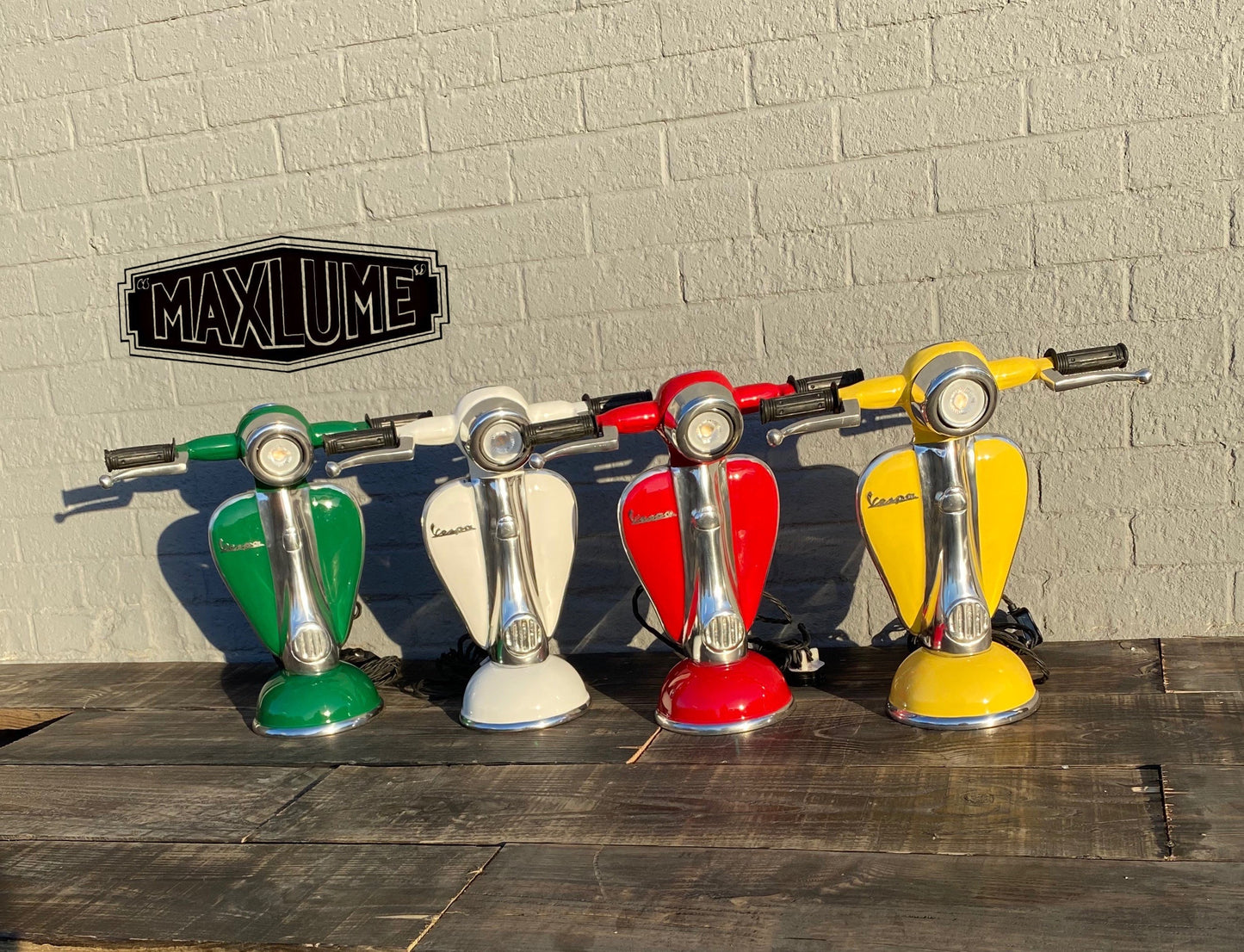 Maxlume ~ White Vespa Scooter Table Lamp Vintage Style | Fabric Cable | Bedroom | Bedside Reading Light | Retro | Dimmable LED Bulb