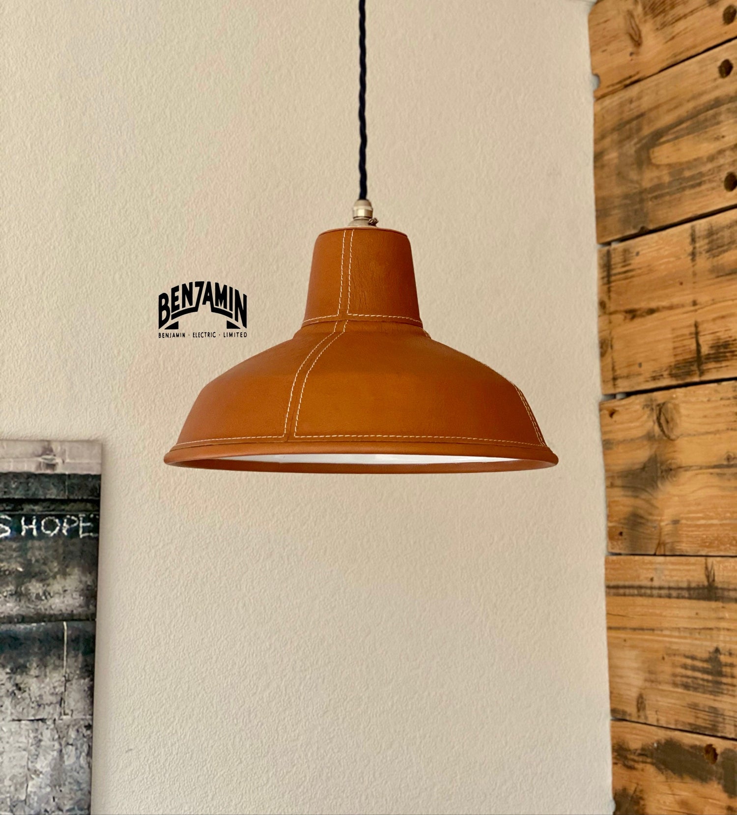 Filby ~ Genuine Tan Leather Stitched Solid Steel Shade Pendant Set Light | Ceiling Dining Room | Kitchen Table | Vintage Filament Bulb