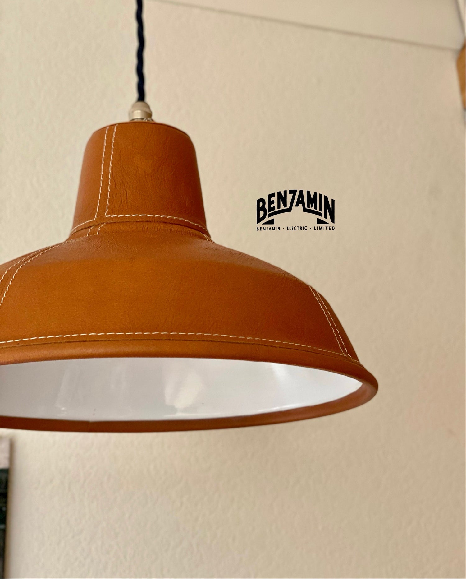 Filby ~ Genuine Tan Leather Stitched Solid Steel Shade Pendant Set Light | Ceiling Dining Room | Kitchen Table | Vintage Filament Bulb