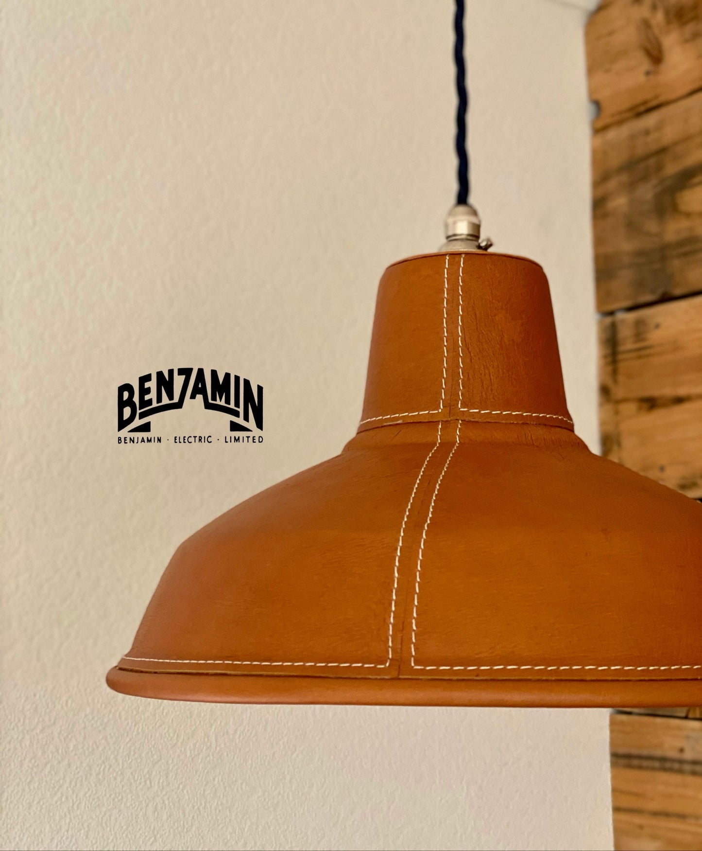 Filby ~ Genuine Tan Leather Stitched Solid Steel Shade Pendant Set Light | Ceiling Dining Room | Kitchen Table | Vintage Filament Bulb