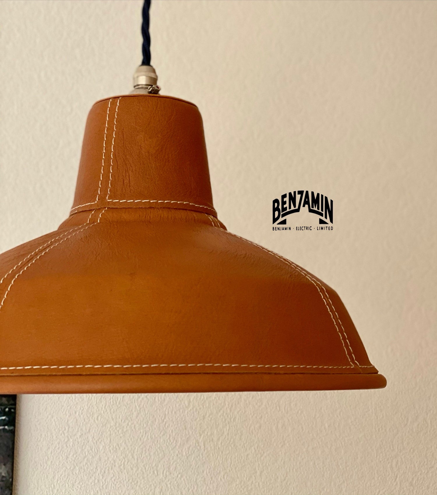 Filby ~ Genuine Tan Leather Stitched Solid Steel Shade Pendant Set Light | Ceiling Dining Room | Kitchen Table | Vintage Filament Bulb