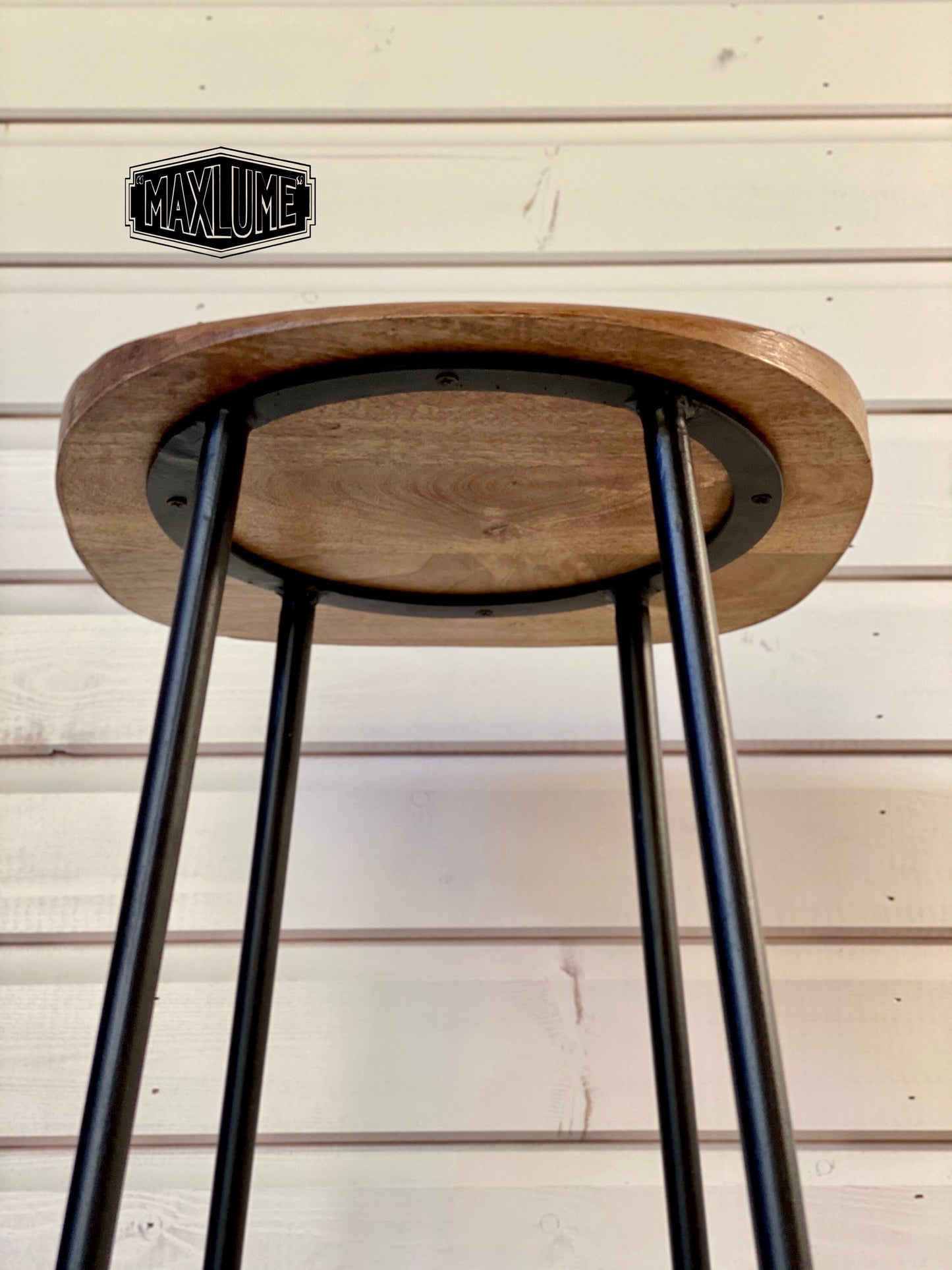 Maxlume ~ Industrial Solid Bar Stool Wood Top | Vintage Style | Solid Cast Metal | Floor Standing