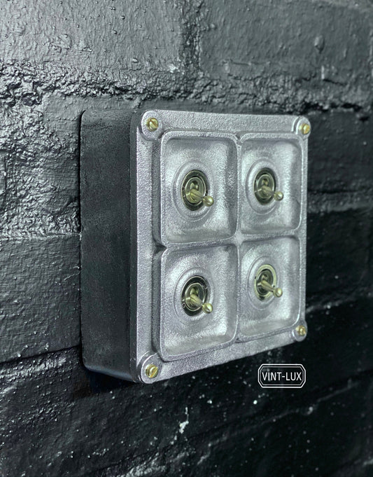 4 Gang 2 Way Solid Cast Metal Light Switch Industrial - BS EN Approved Vintage Crabtree 1950’s Style