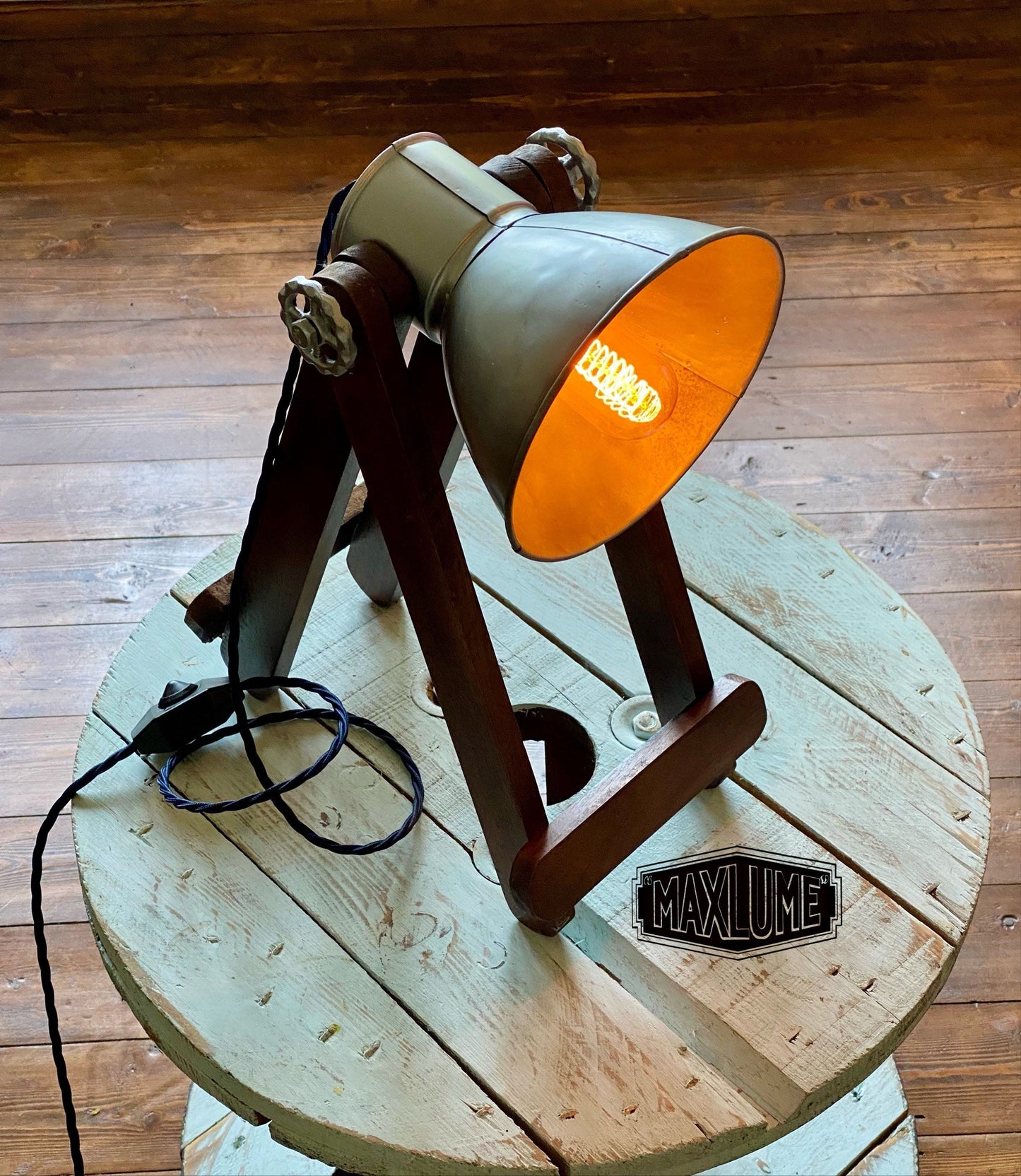 Maxlume ~ Wooden Table Lamp Vintage Style | Fabric Cable | Bedroom | Bedside Reading Light | Retro | Dimmable