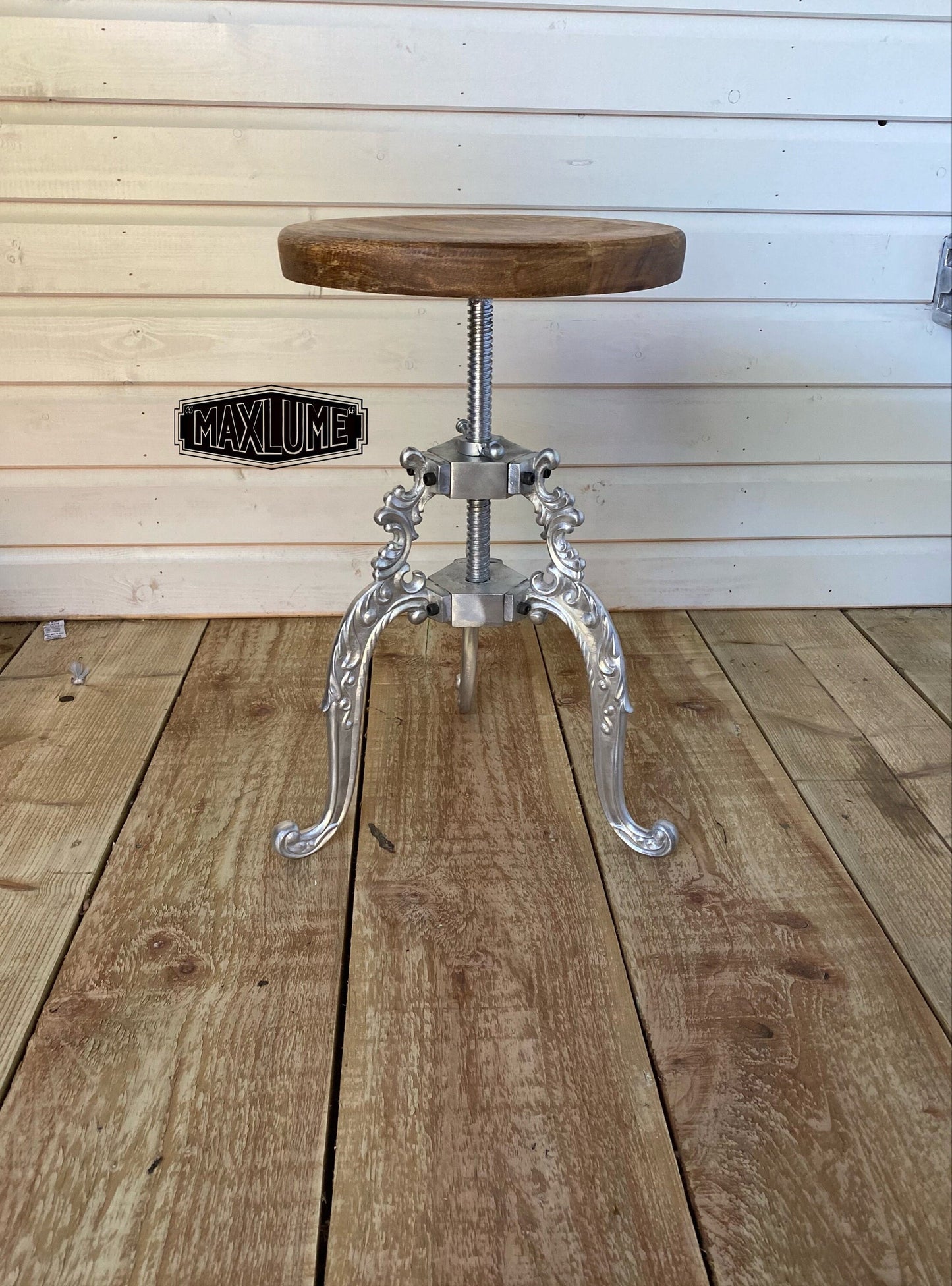 Maxlume ~ Industrial Wooden Top Bar Stool | Vintage Style | Solid Cast Metal | Floor Standing