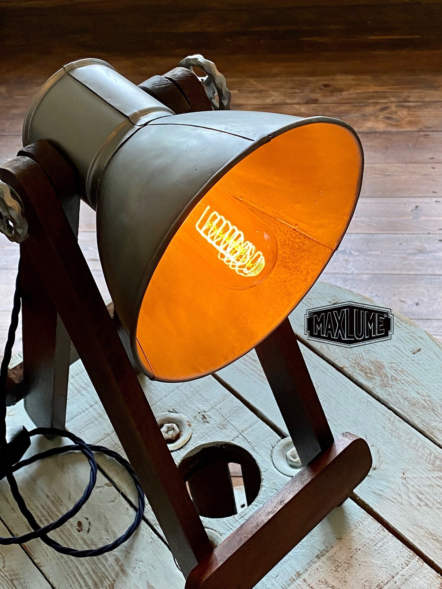 Maxlume ~ Wooden Table Lamp Vintage Style | Fabric Cable | Bedroom | Bedside Reading Light | Retro | Dimmable