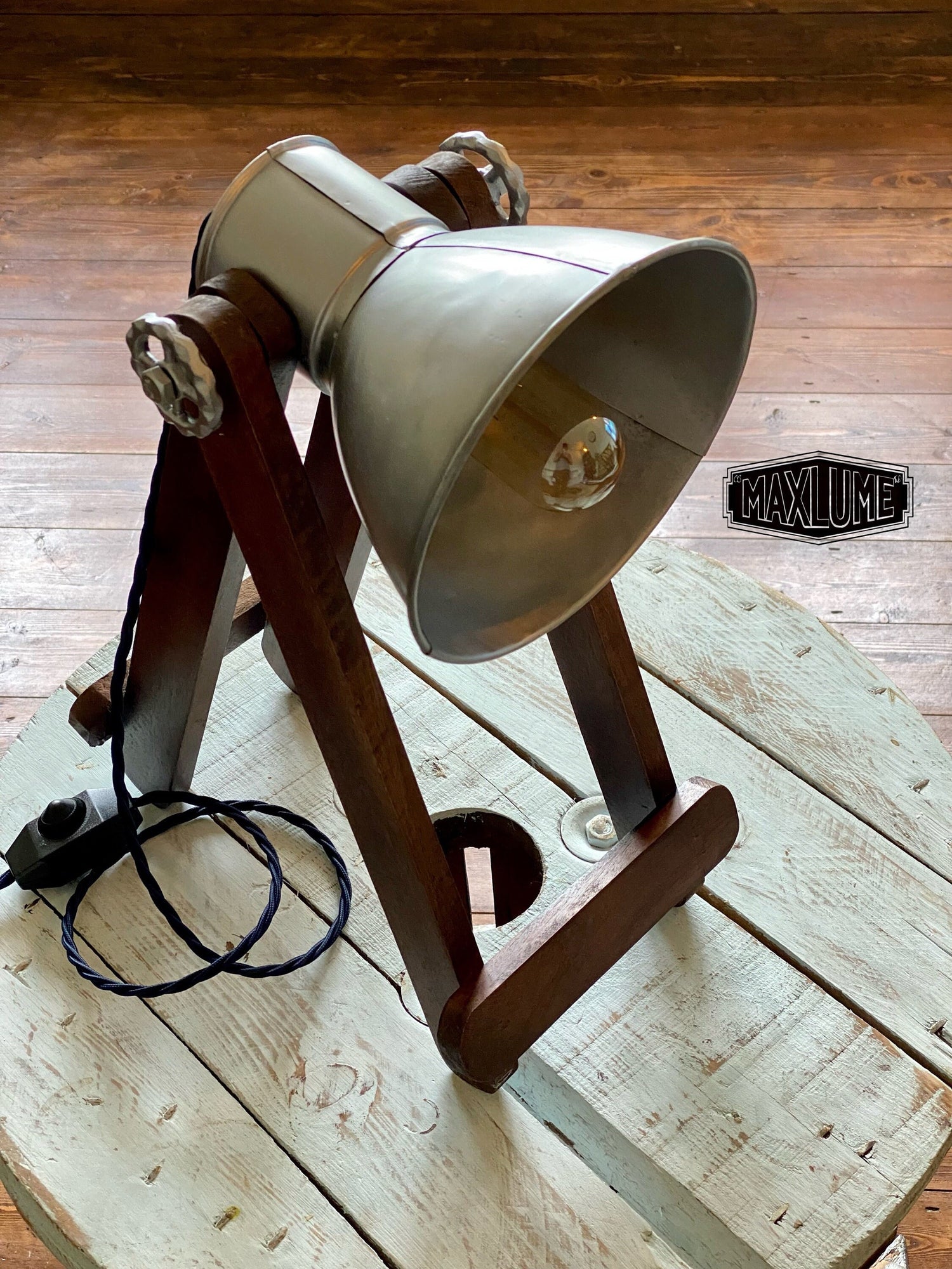 Maxlume ~ Wooden Table Lamp Vintage Style | Fabric Cable | Bedroom | Bedside Reading Light | Retro | Dimmable