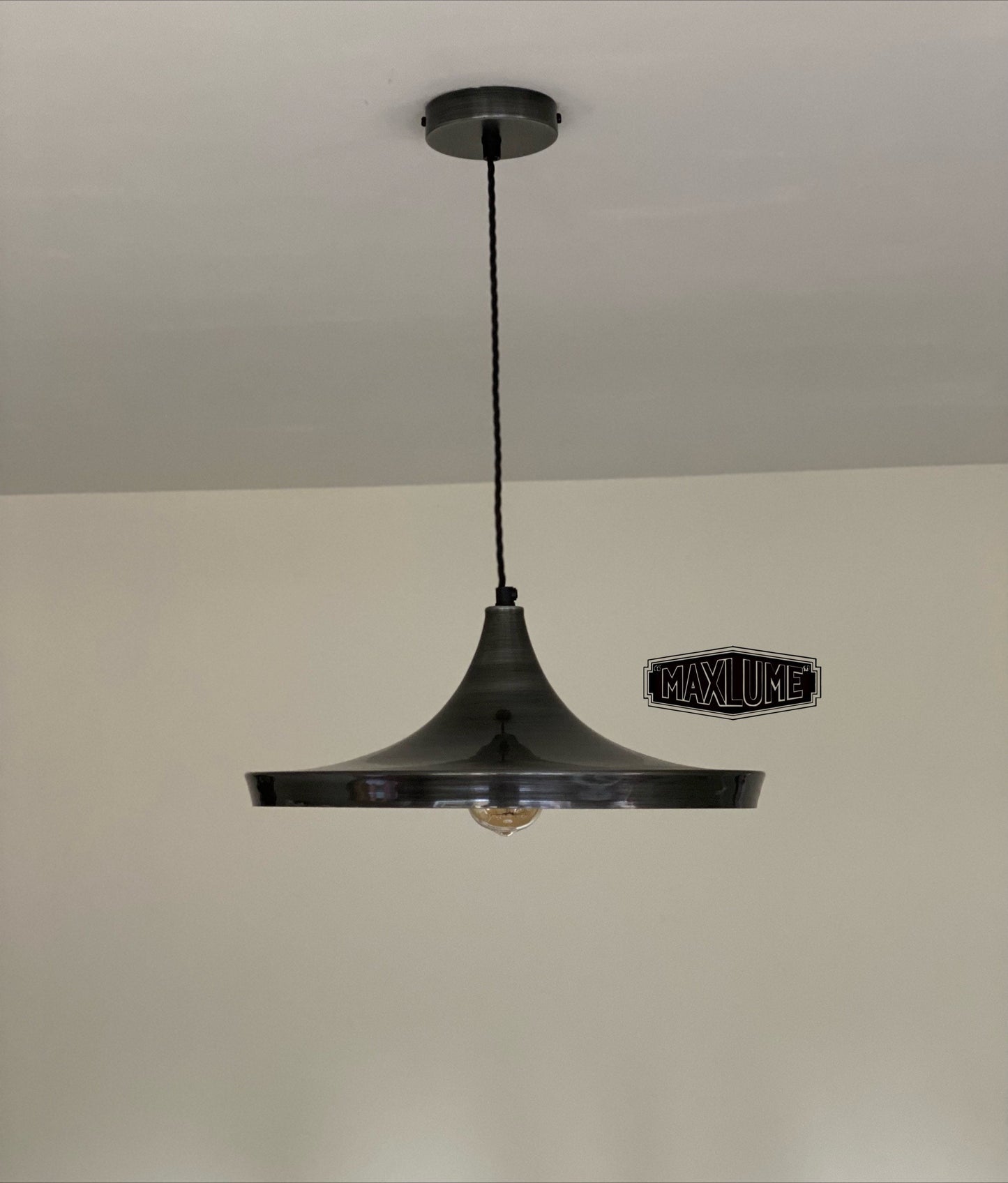 Beetley ~ Pewter Grey Solid Steel Shade Pendant Set Light | Industrial Factory ceiling dining room kitchen vintage beat **Factory Second**