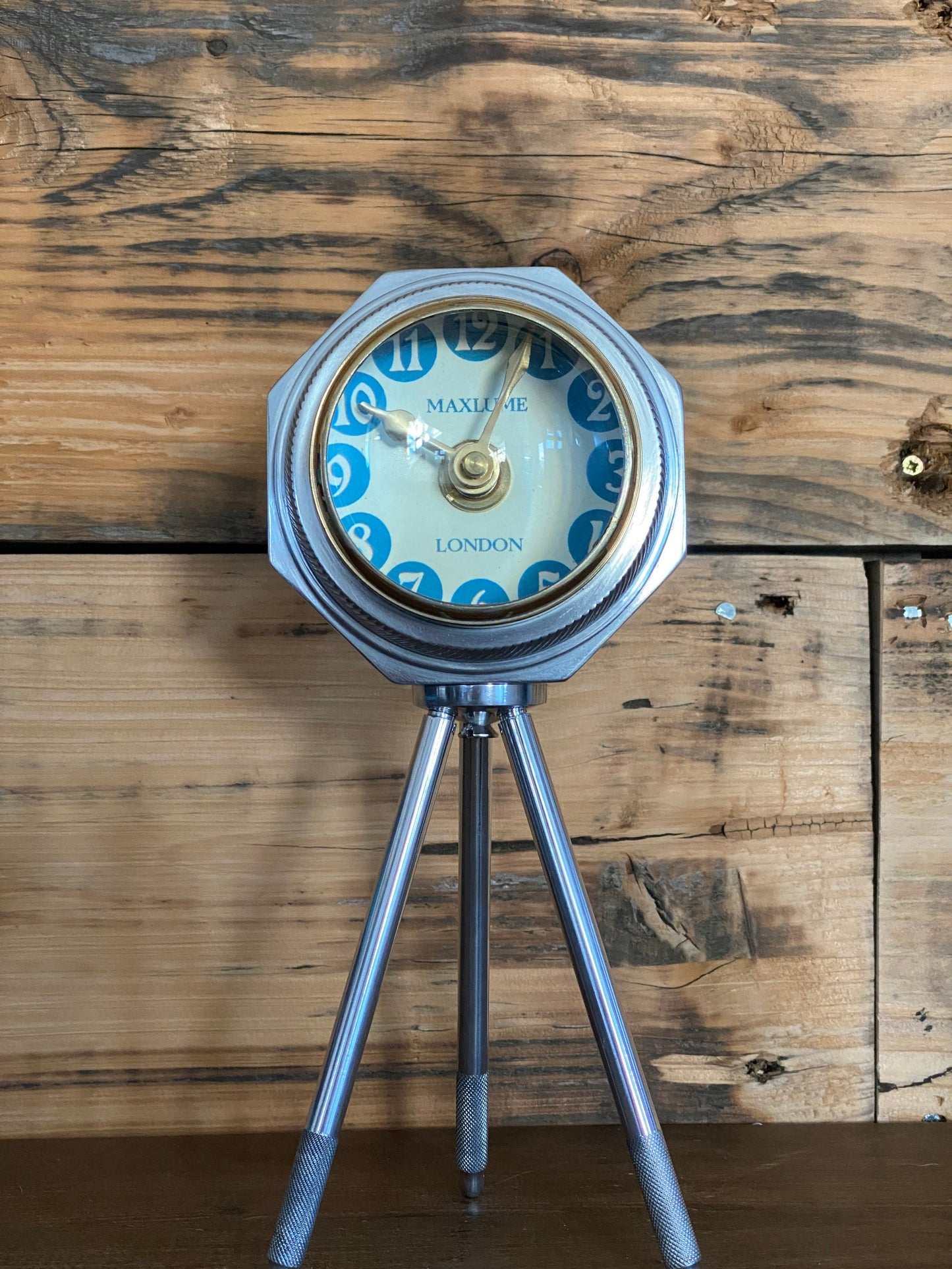 Maxlume ~ London Table Tripod Clock Polished Nickel Solid Brass Ship Nautical Vintage Industrial Decor