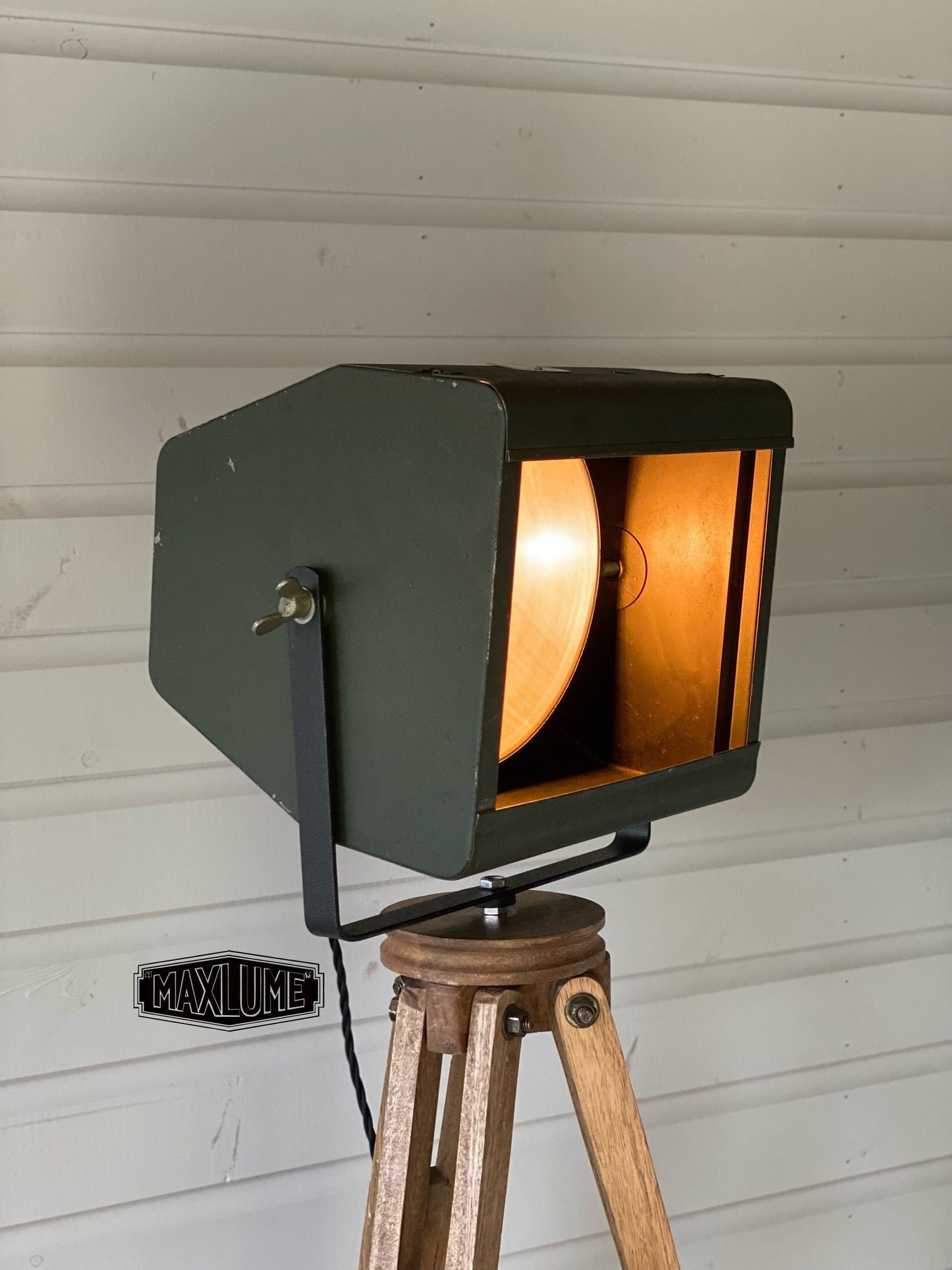 Maxlume ~ Genuine Strand Electric Searchlight Designer Tripod Light Luxury Theatre Spot Light Living Room Vintage Patt 137