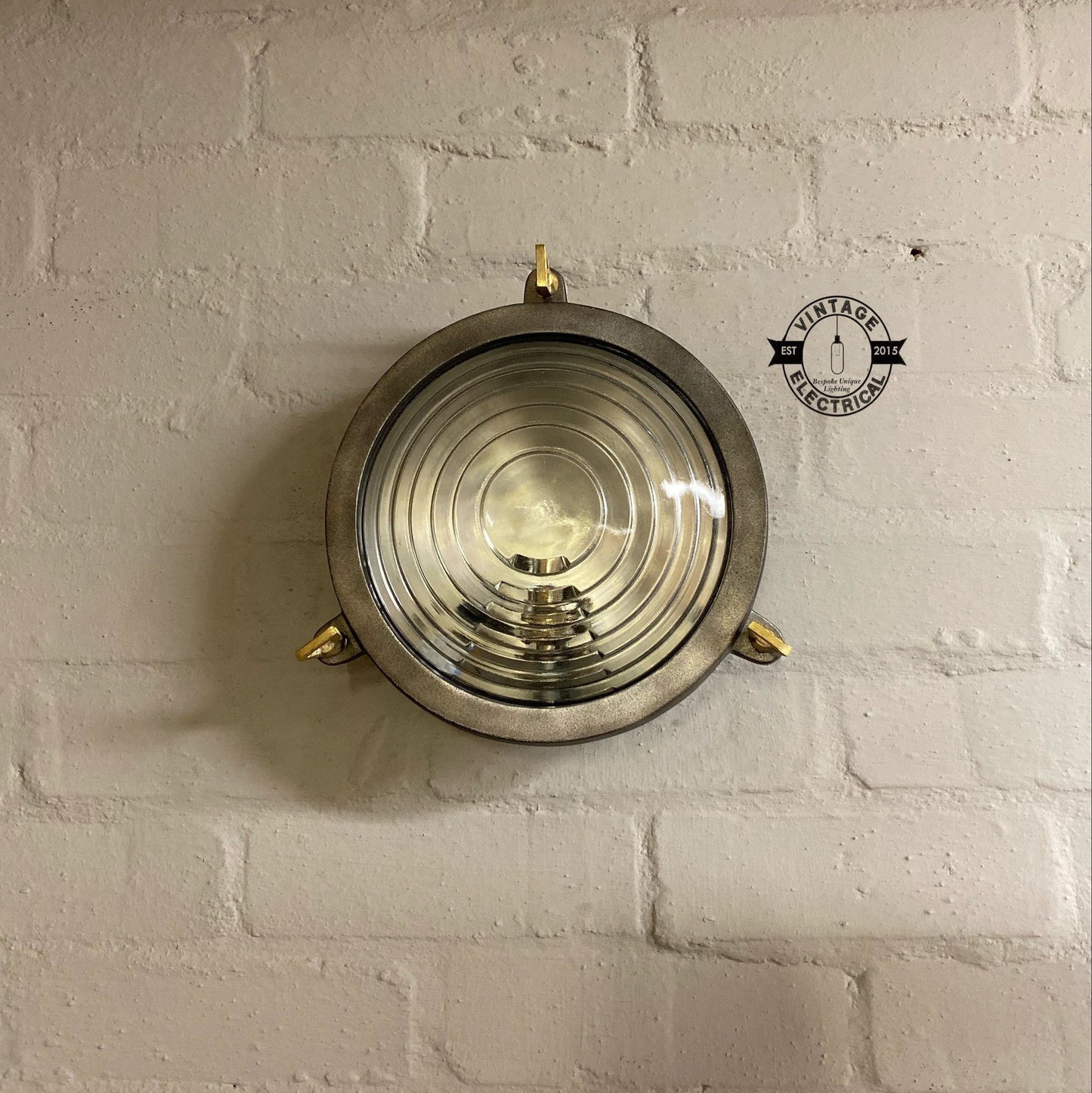 Wroxham ~ Solid Cast Pewter Round Bulkhead Industrial Wall Light House | Ceiling Bathroom | Outdoor Garden | Vintage 1 x Filament Bulb