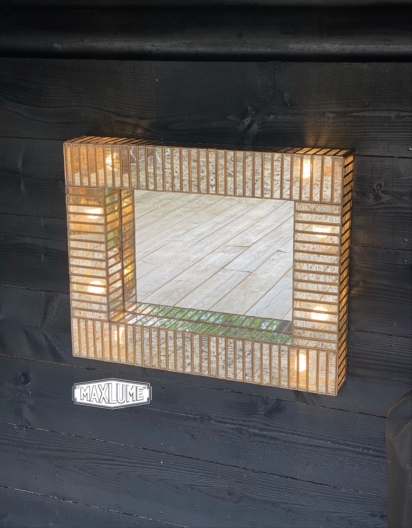 Maxlume ~  Rectangular Illuminated Light Up Wall Mirror Silver Mercury & Antique Gold Glass