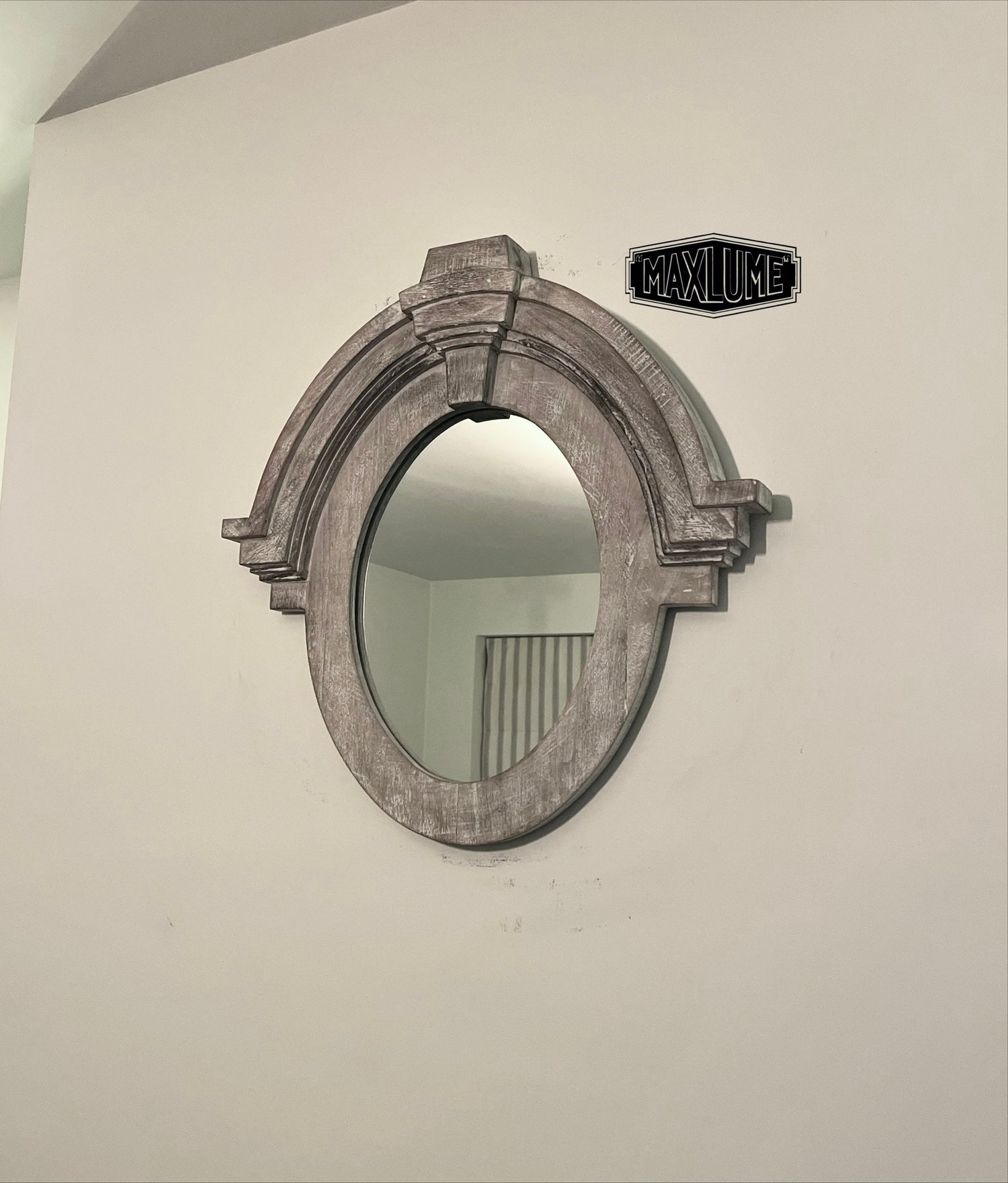 Maxlume ~ Mansard Arched Mirror | Solid White Washed Mango Wood | Gift Idea