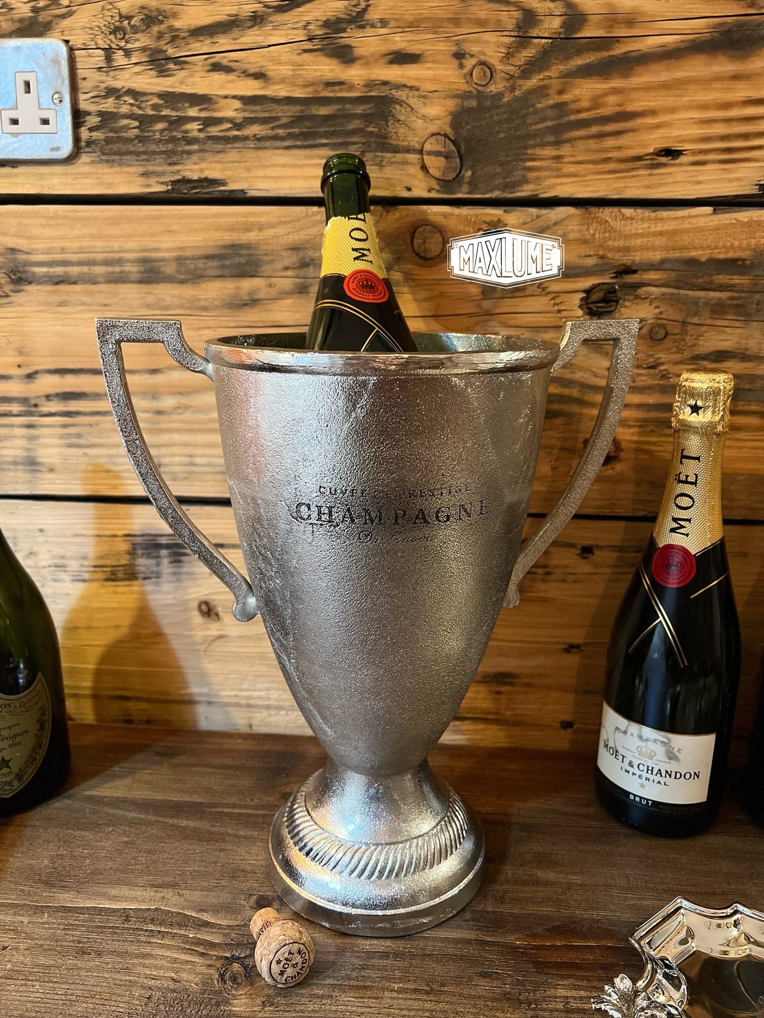 Maxlume ~ Trophy Solid Cast Engraved Champagne Ice Bucket | Wine Cooler | Christmas Gift