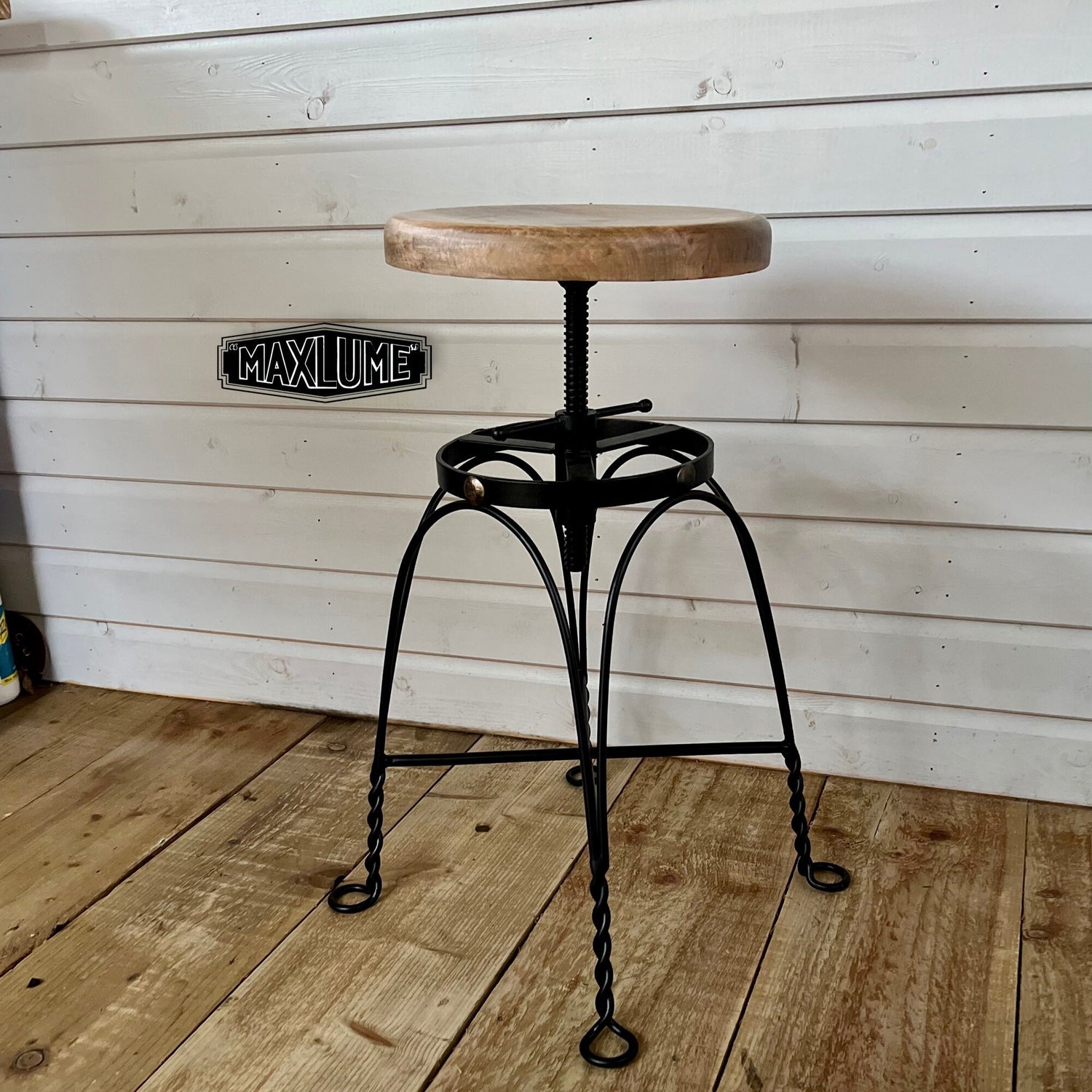 Maxlume ~ Industrial Solid Bar Stool Leather Base | Vintage Style | Cast Metal | Floor Standing