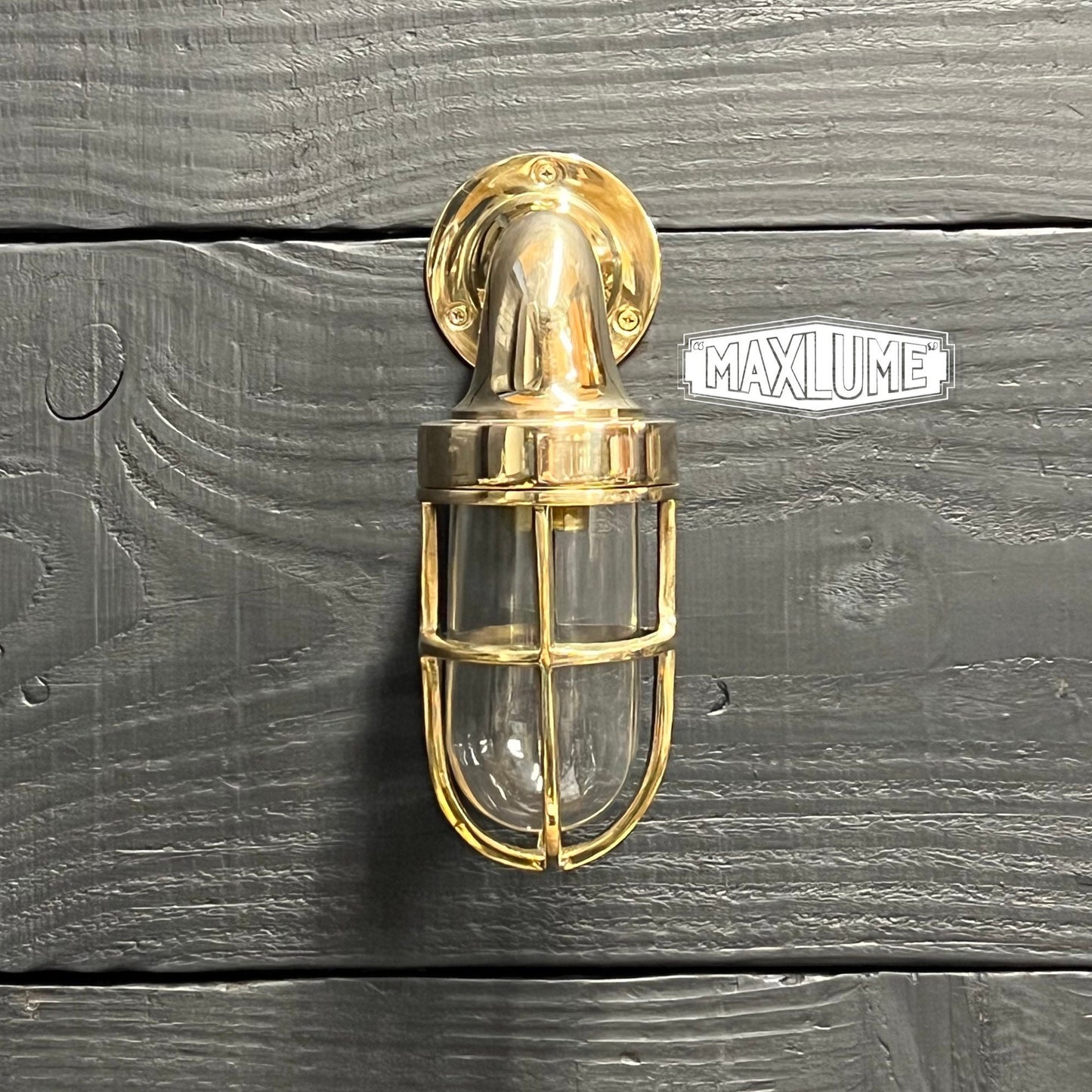 Shingham - Small Solid Brass Swan Neck Industrial Cargo Ship Sconce Marine Light Bulkhead Hand Crafted Wall Light Nautical Passage Way