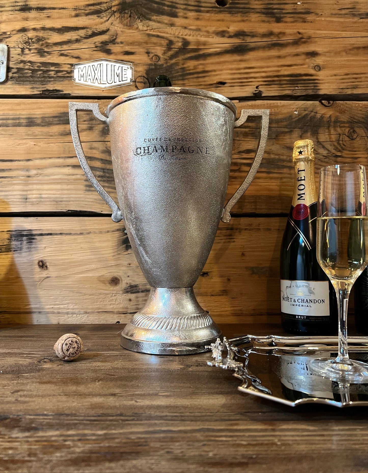 Maxlume ~ Trophy Solid Cast Engraved Champagne Ice Bucket | Wine Cooler | Christmas Gift