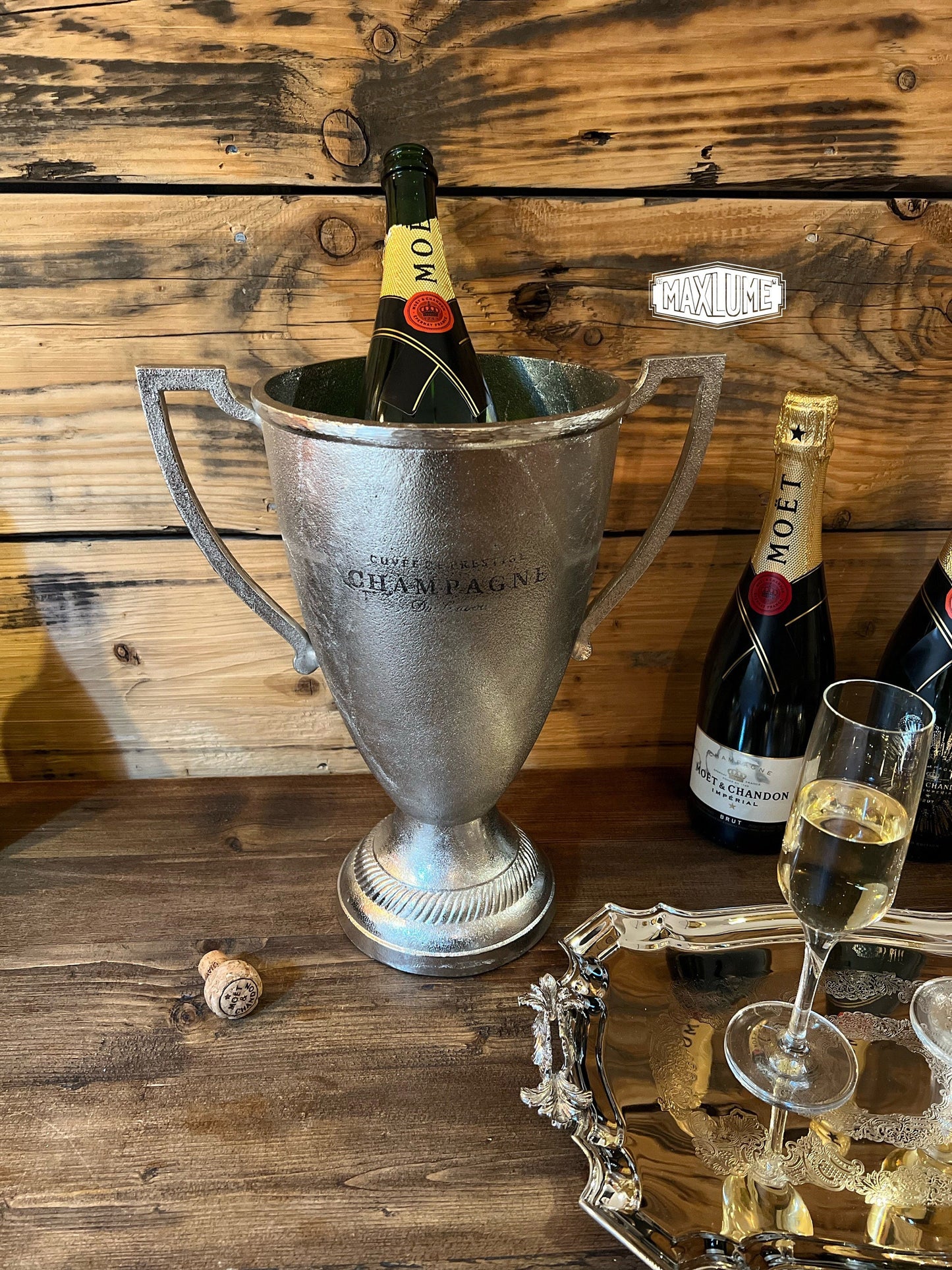 Maxlume ~ Trophy Solid Cast Engraved Champagne Ice Bucket | Wine Cooler | Christmas Gift