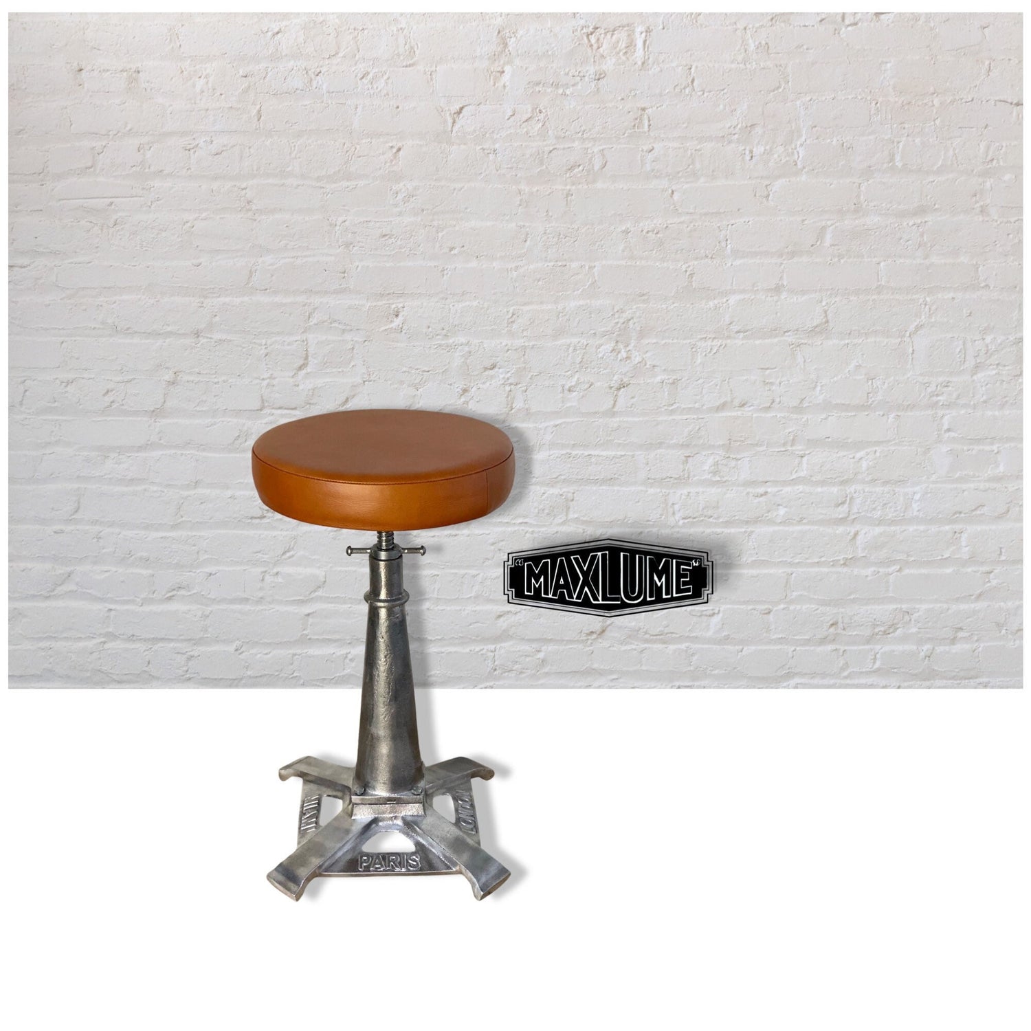 Maxlume ~ London Industrial Solid Bar Stool Leather Base | Vintage Style | Solid Cast Metal | Floor Standing