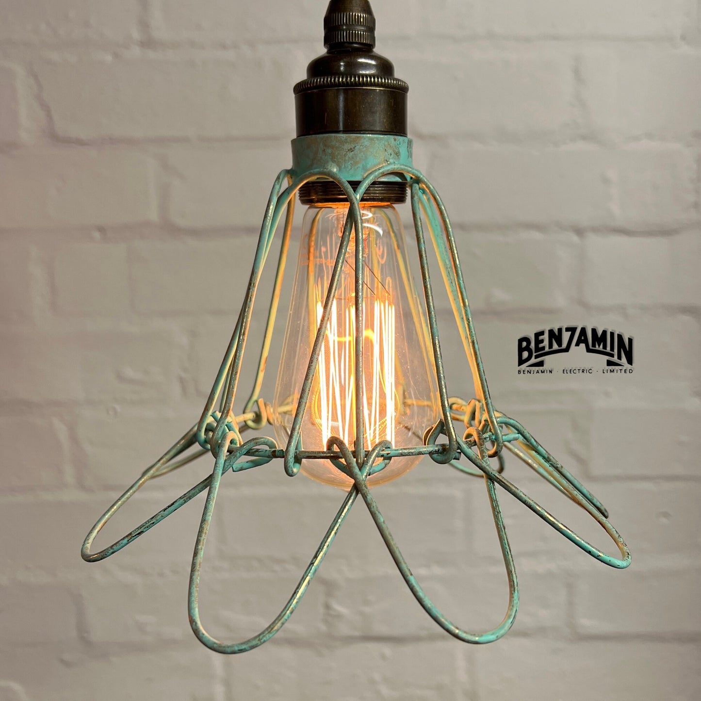 Hemsby ~ 3 x Verdigris Brass Small Cage Pendant Set Track Cluster Light | Dining Room | Kitchen Table | Vintage