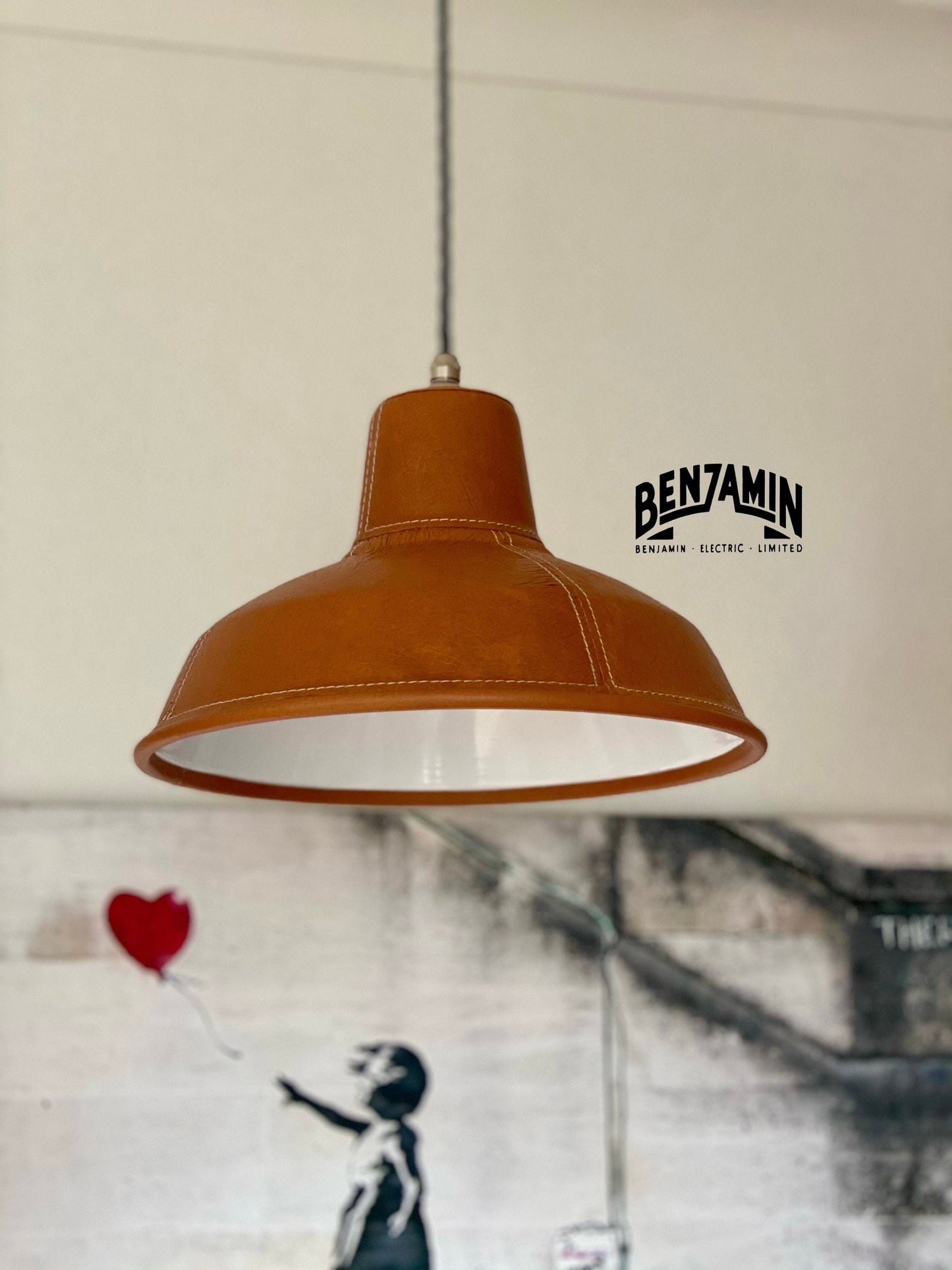 Filby ~ Genuine Tan Leather Stitched Solid Steel Shade Pendant Set Light | Ceiling Dining Room | Kitchen Table | Vintage Filament Bulb