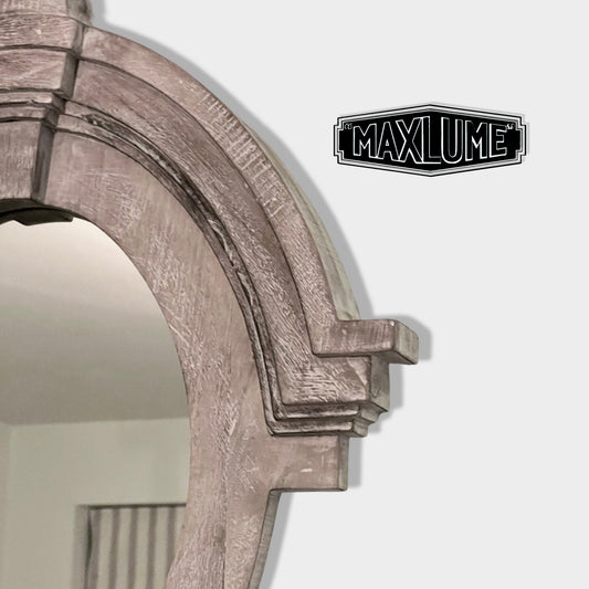 Maxlume ~ Mansard Arched Mirror | Solid White Washed Mango Wood | Gift Idea