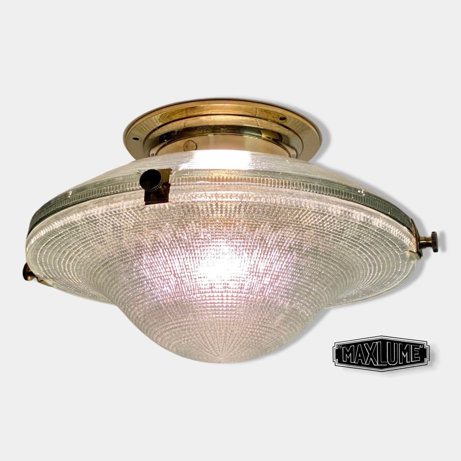 Houghton ~ Flush Mount Holophane Glass Light Vintage Design