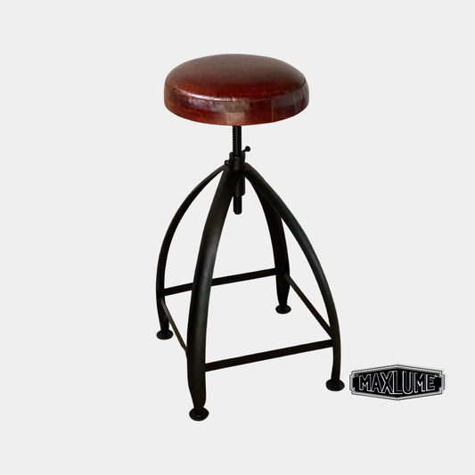 Maxlume ~ Black Industrial Leather Bar Stool | Vintage Style | Solid Cast Metal | Floor Standing