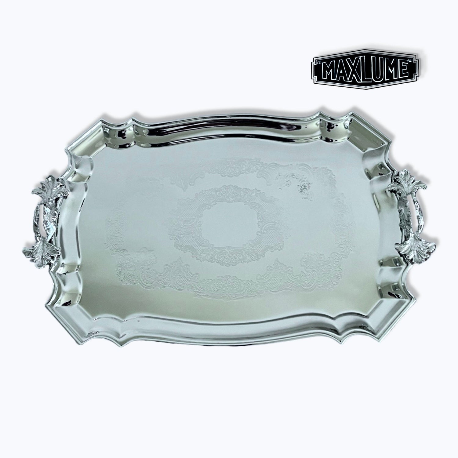 Maxlume ~ Solid Victorian Style Silver Finish Serving Cater Tray Mirror Finish