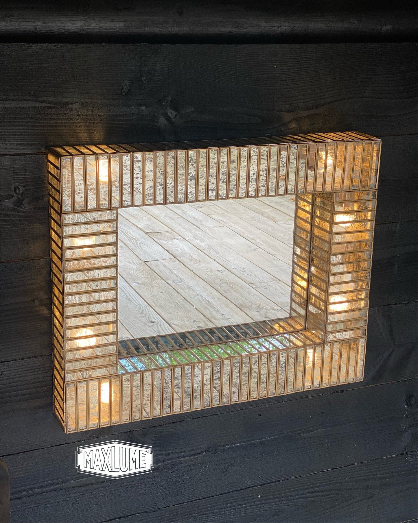 Maxlume ~  Rectangular Illuminated Light Up Wall Mirror Silver Mercury & Antique Gold Glass