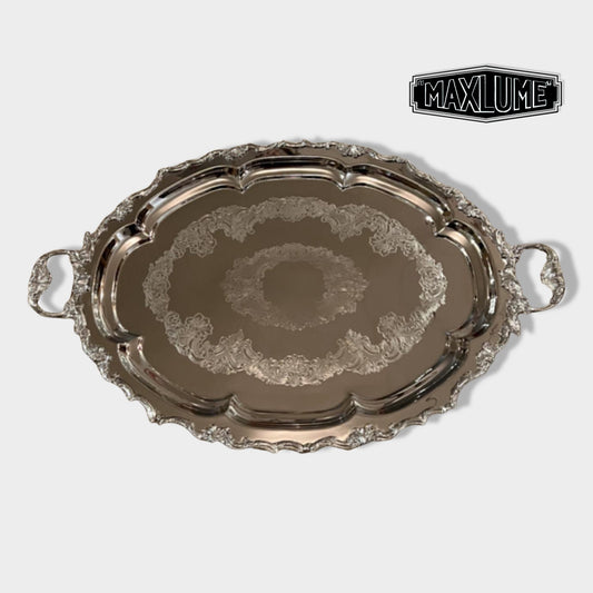 Maxlume ~ Solid Victorian Style Silver Finish Serving Cater Tray Mirror Finish