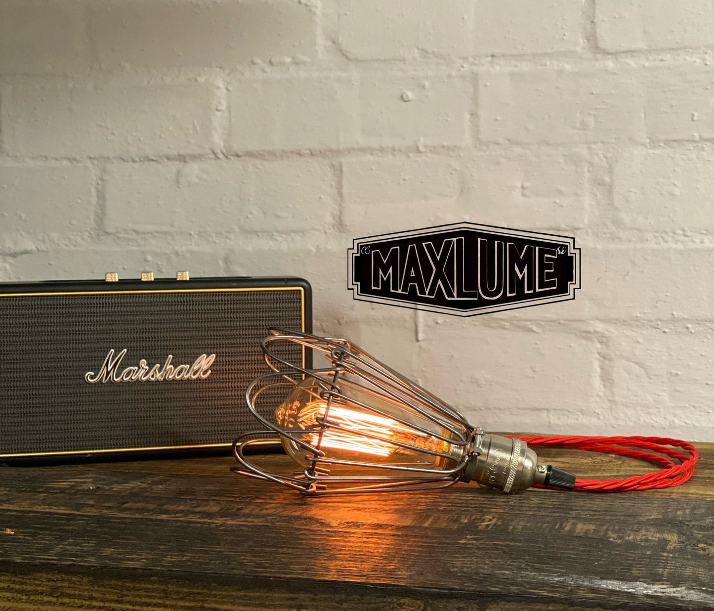 Hemsby ~ Raw Steel Cage Bedside Lamp | Fabric Cable | Bedroom | Table Light | Vintage Retro 1 x Edison Filament Bulb