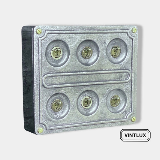 6 Gang 2 Way Solid Cast Metal Light Switch Industrial - BS EN Approved Vintage Crabtree 1950’s Style