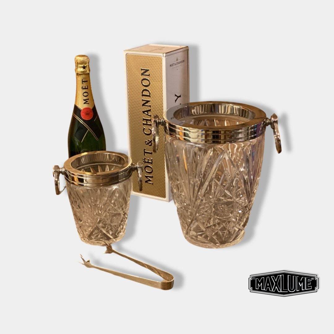 Maxlume ~ Luxury 3 Piece Solid Glass Hand Cut Engraved Wine & Ice Cooler Champagne Glass French Bucket