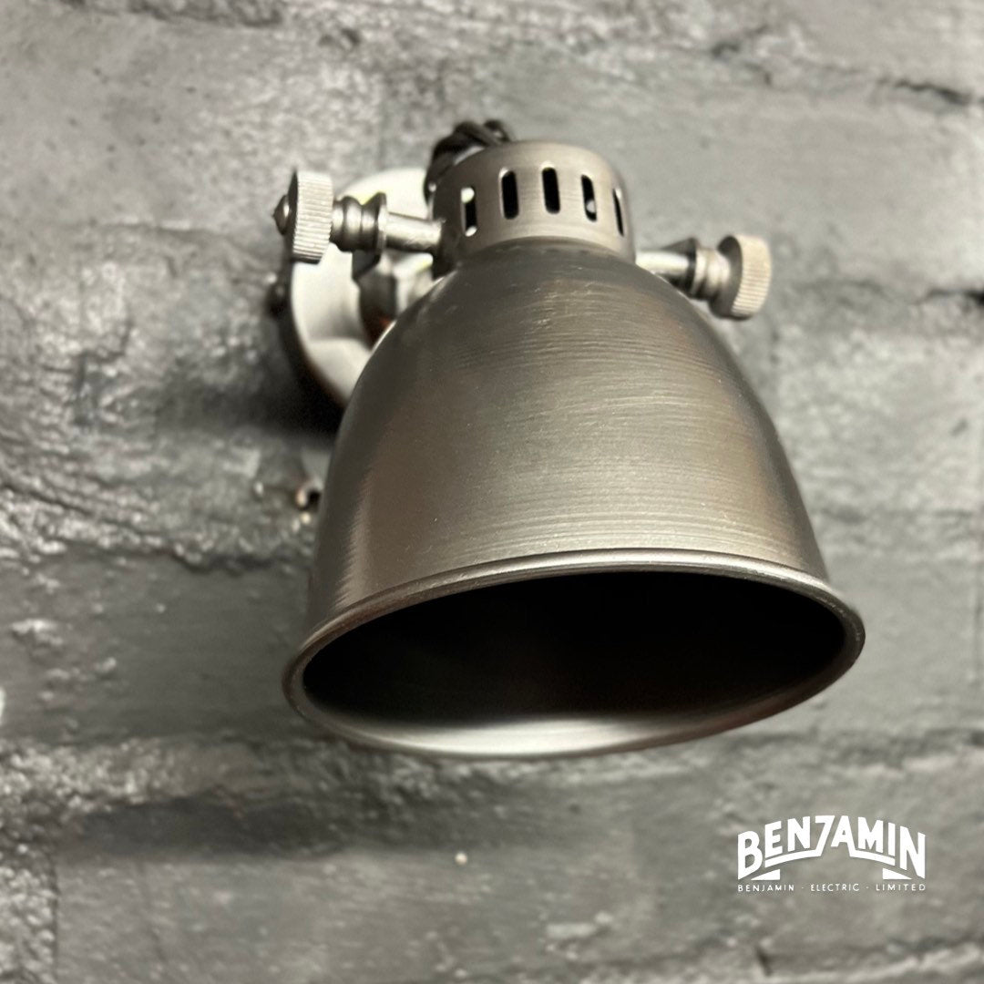 Solid Pewter Grey Steel Short Adjustable Arm Industrial Wall Light | Spot light | Bedroom Reading Table | Kitchen Table | Vintage