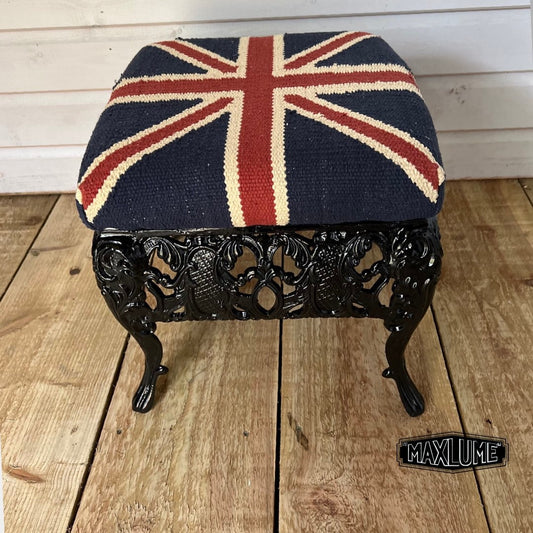 Maxlume ~ Union Jack Flag Bench | Great Britain | Pouf Solid Base | Vintage Style | Floor Standing | Man Cave Stool