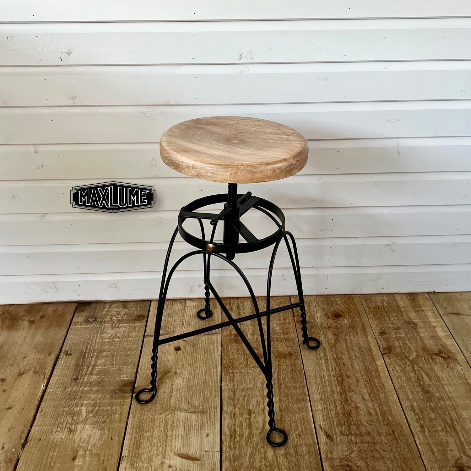 Maxlume ~ Industrial Solid Bar Stool Leather Base | Vintage Style | Cast Metal | Floor Standing