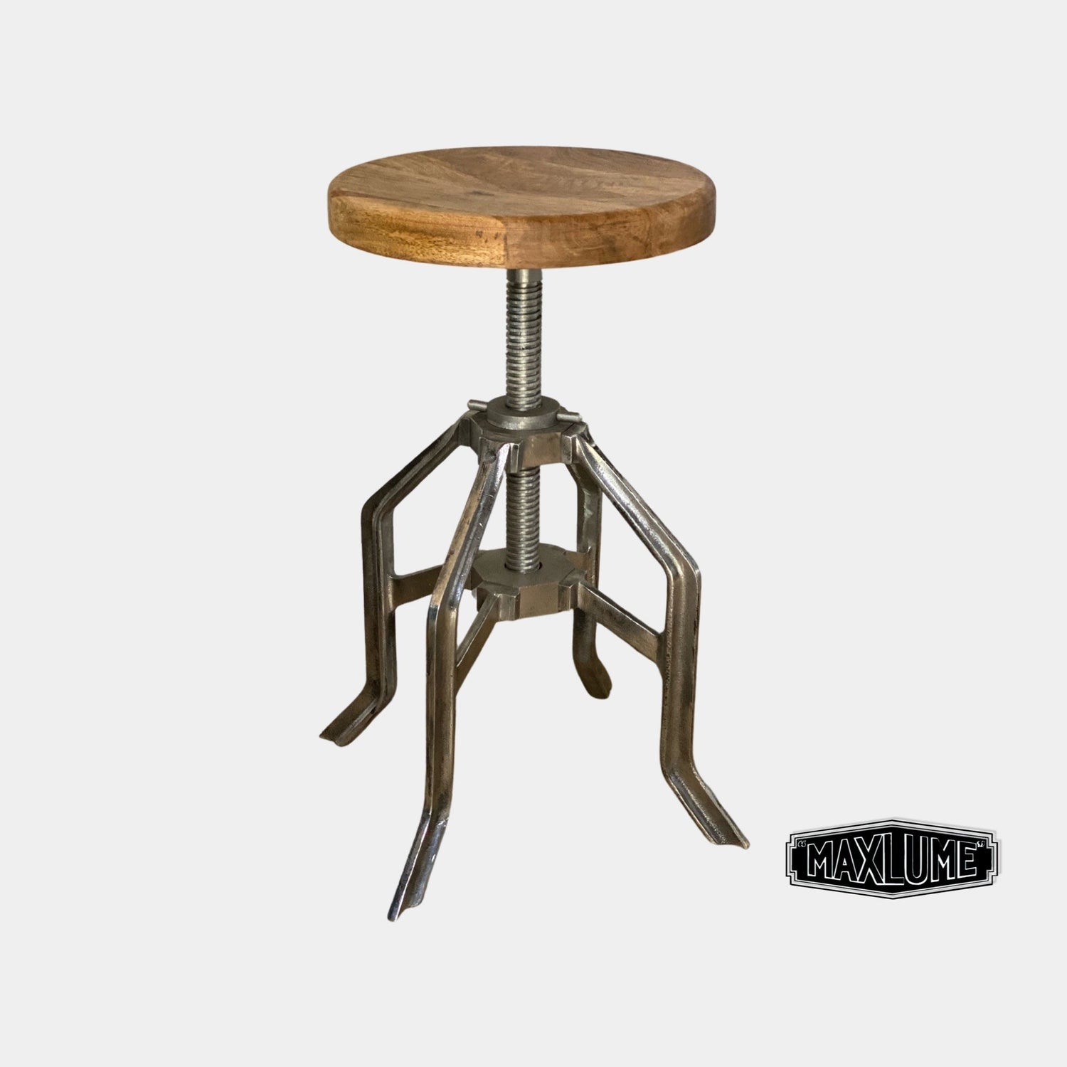 Maxlume ~ Industrial Wooden Top Bar Stool | Vintage Style | Solid Cast Metal | Floor Standing