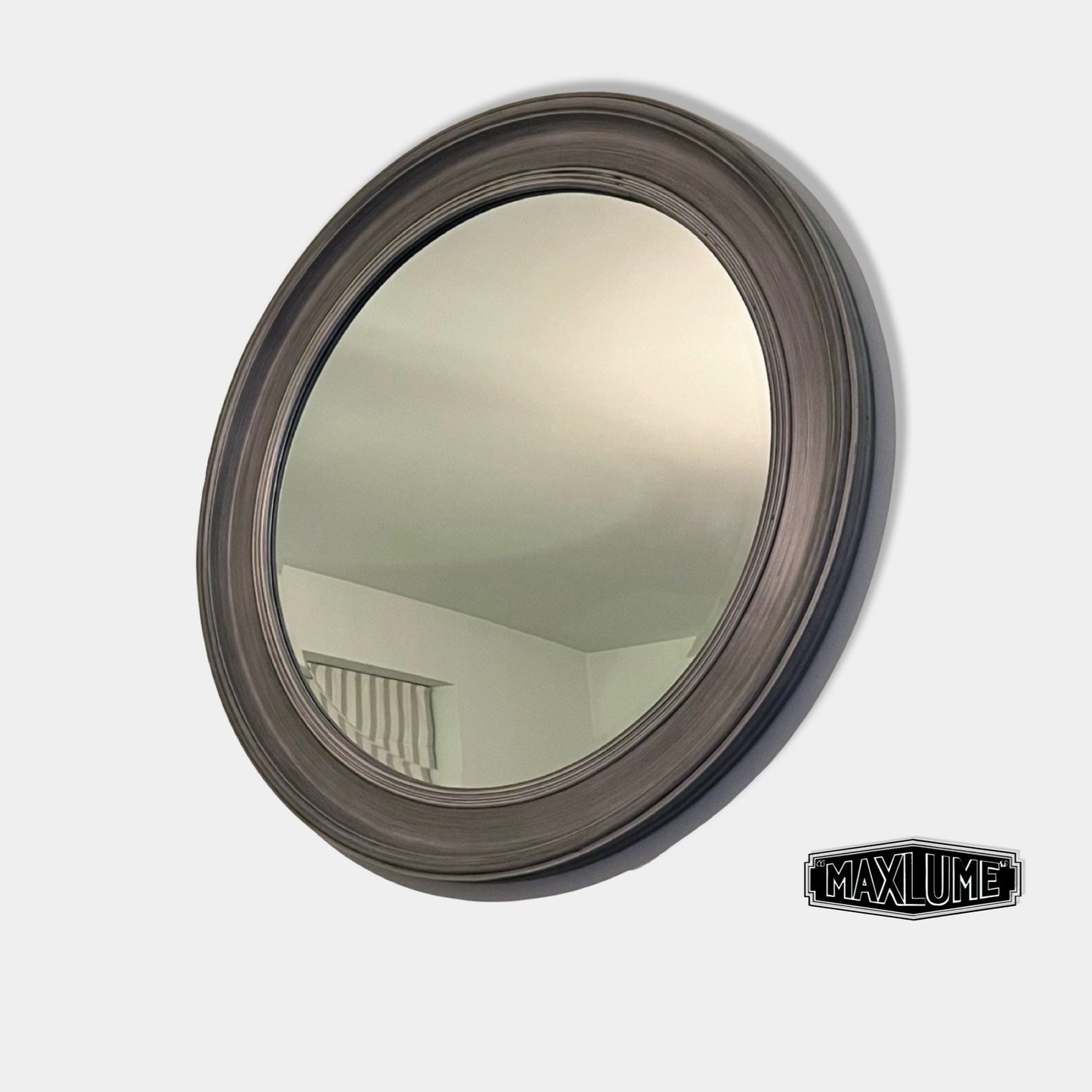 Maxlume ~ Oversized Round Mirror Solid Shabby Chic Washed Grey Industrial 89cm